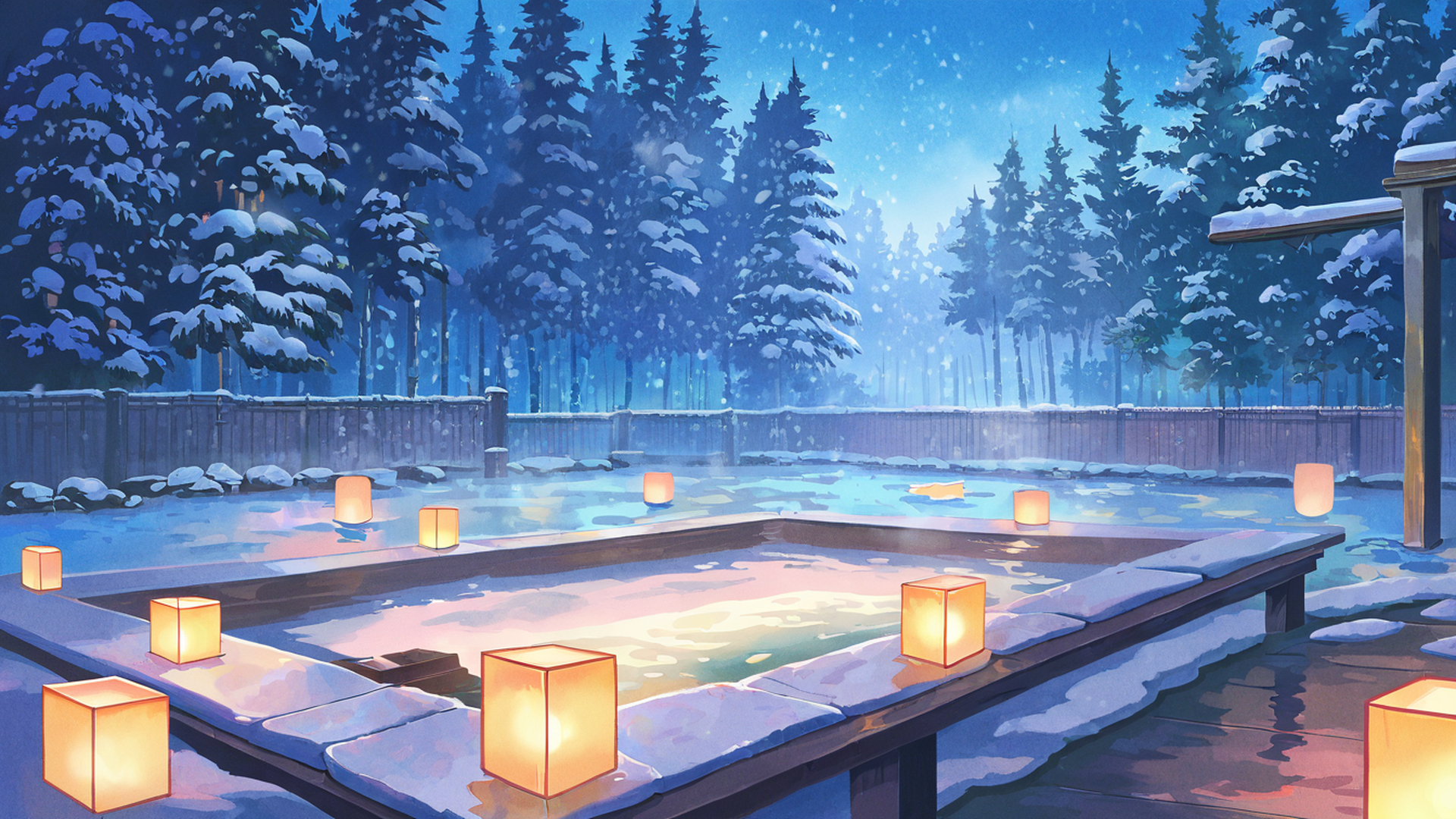 onsen winter lofi wallpaper