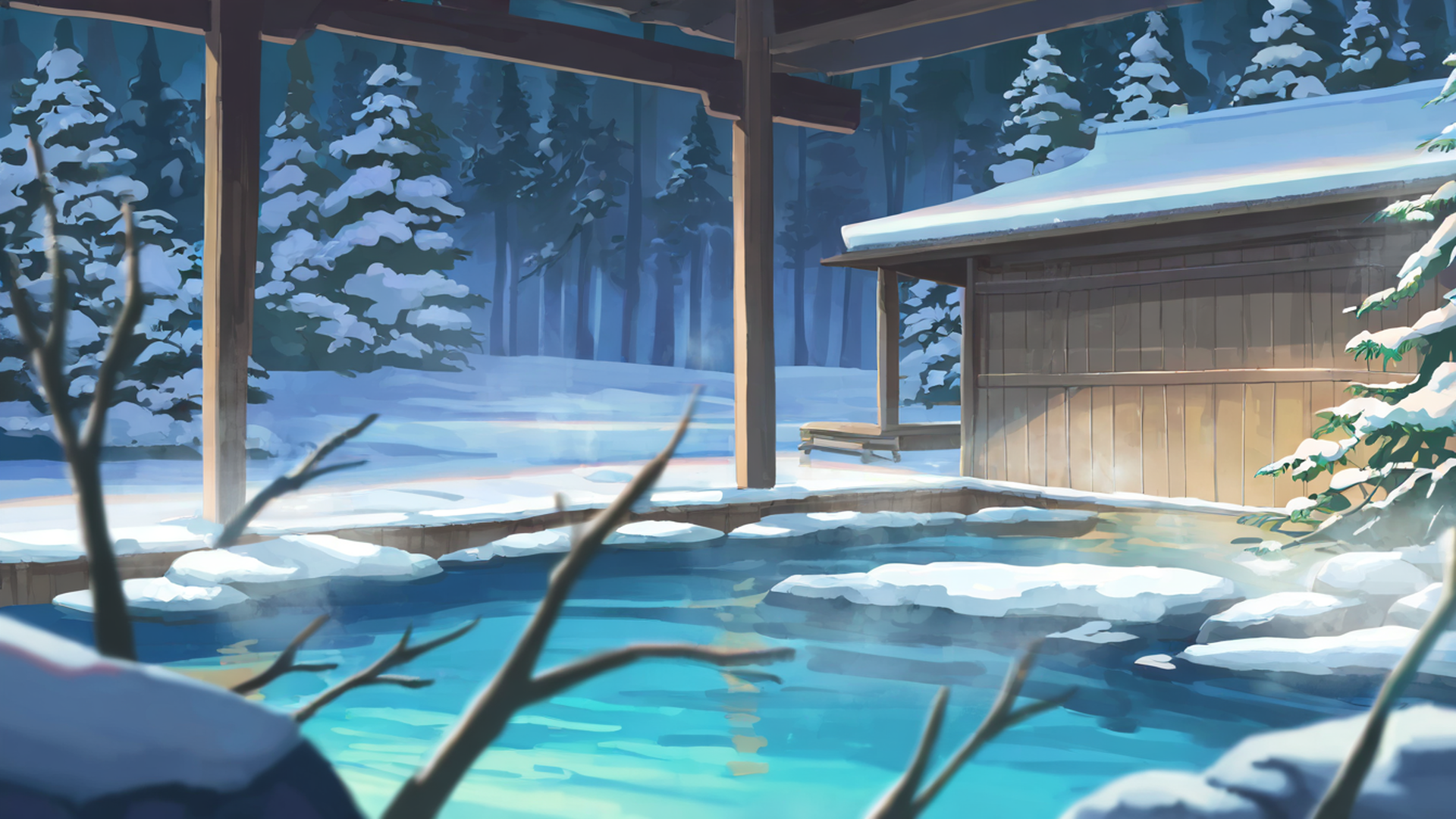 onsen winter lofi wallpaper