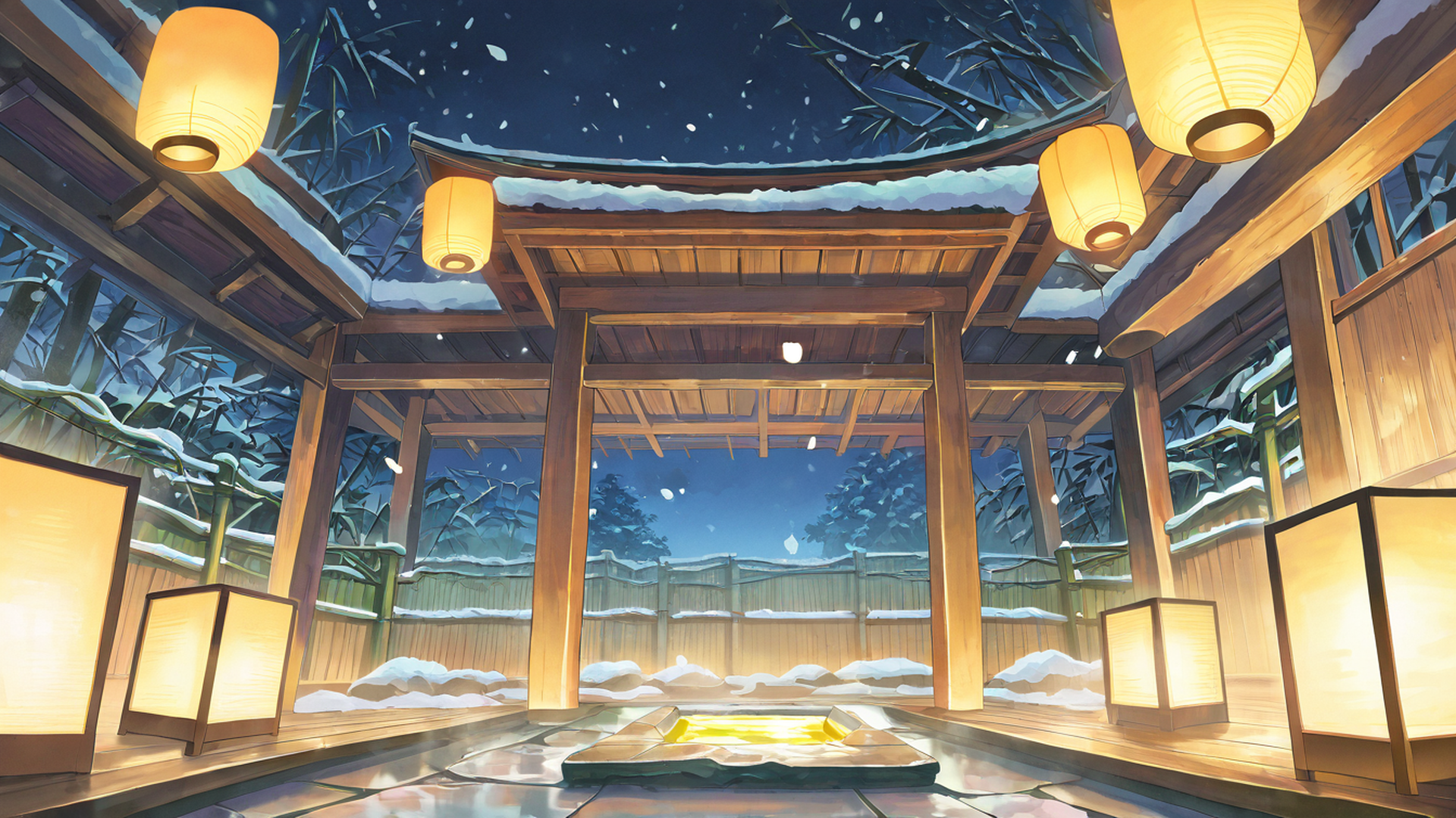 onsen winter lofi wallpaper