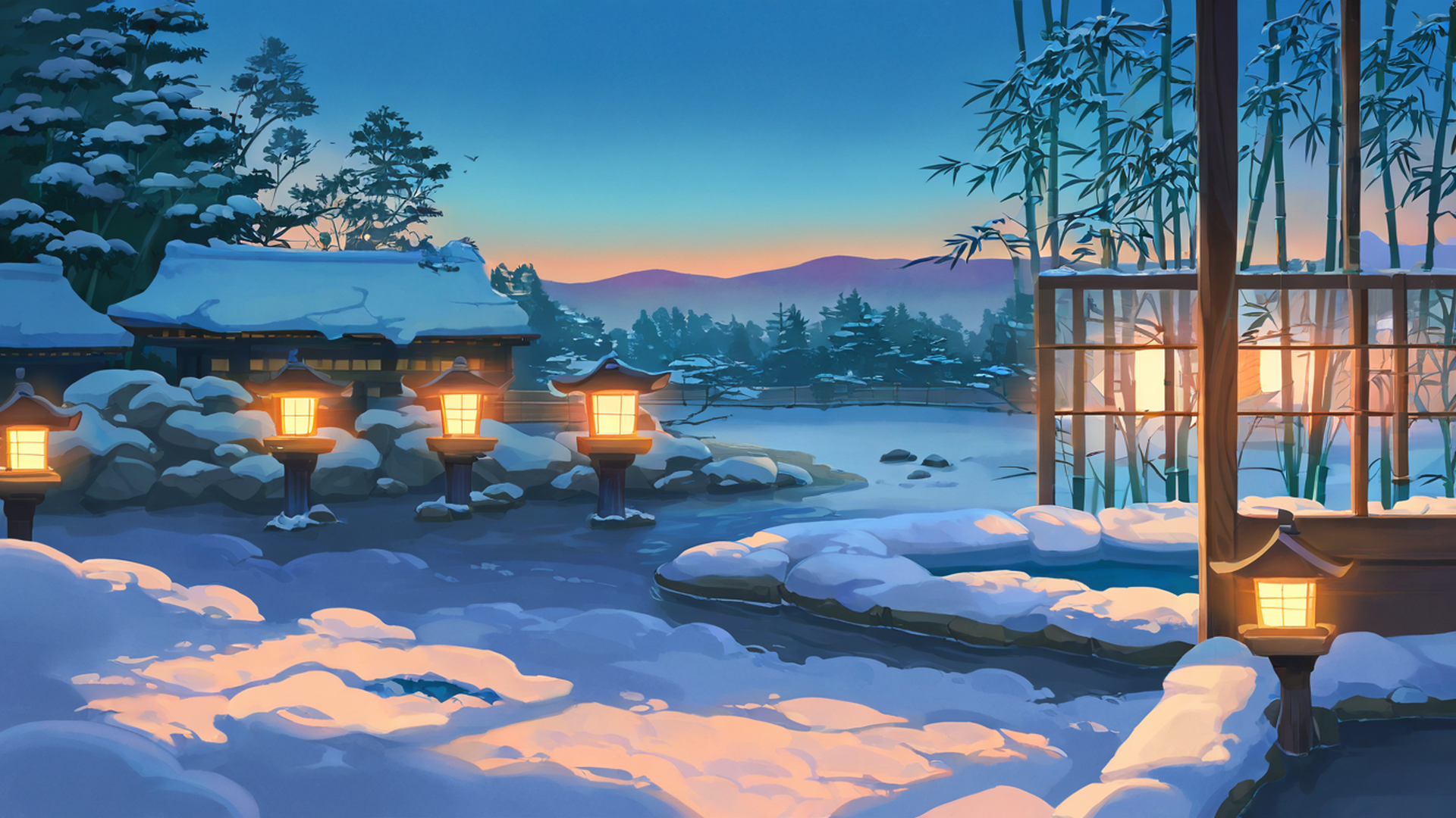 onsen winter lofi wallpaper