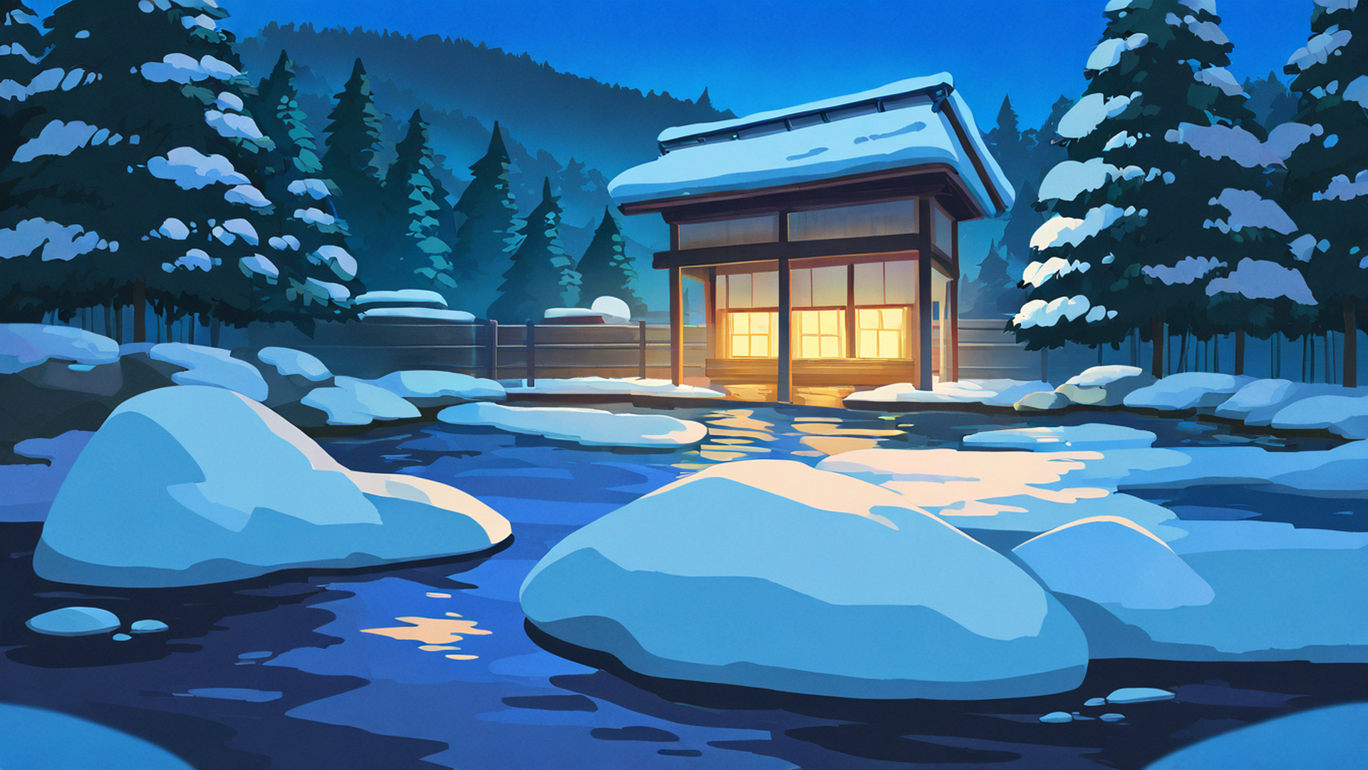 onsen winter lofi wallpaper
