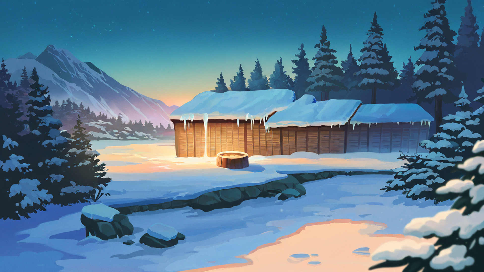 onsen winter lofi wallpaper