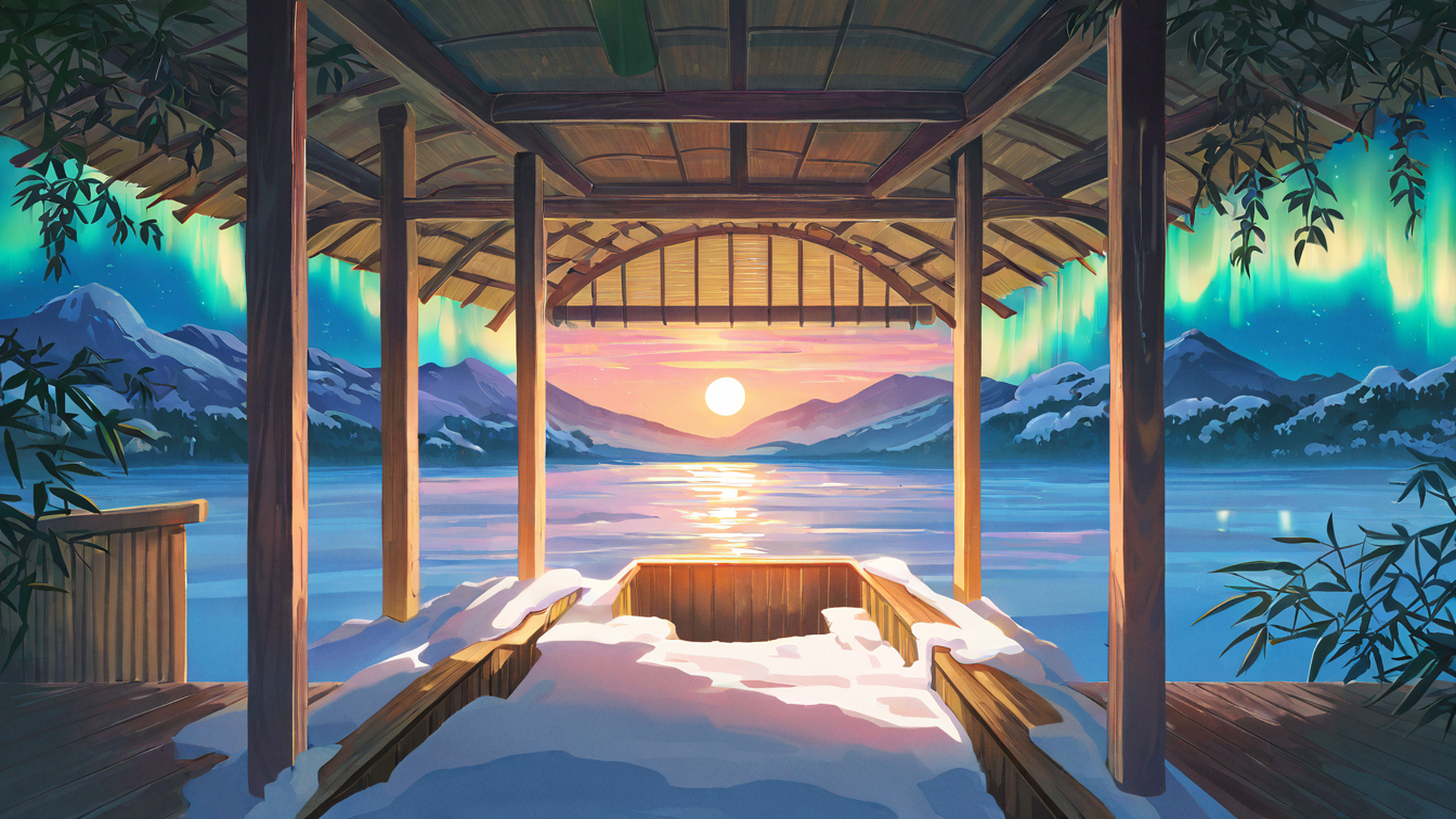 onsen winter lofi wallpaper