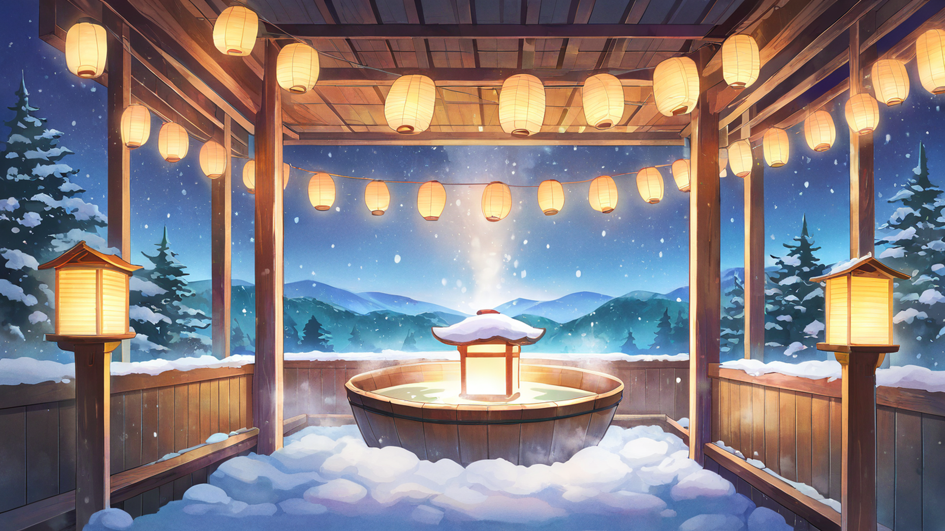 onsen winter lofi wallpaper
