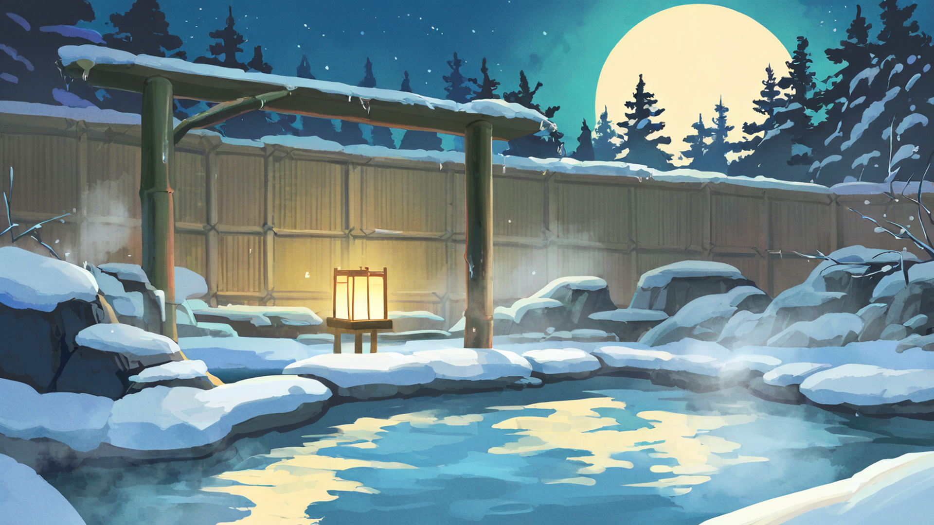 onsen winter lofi wallpaper