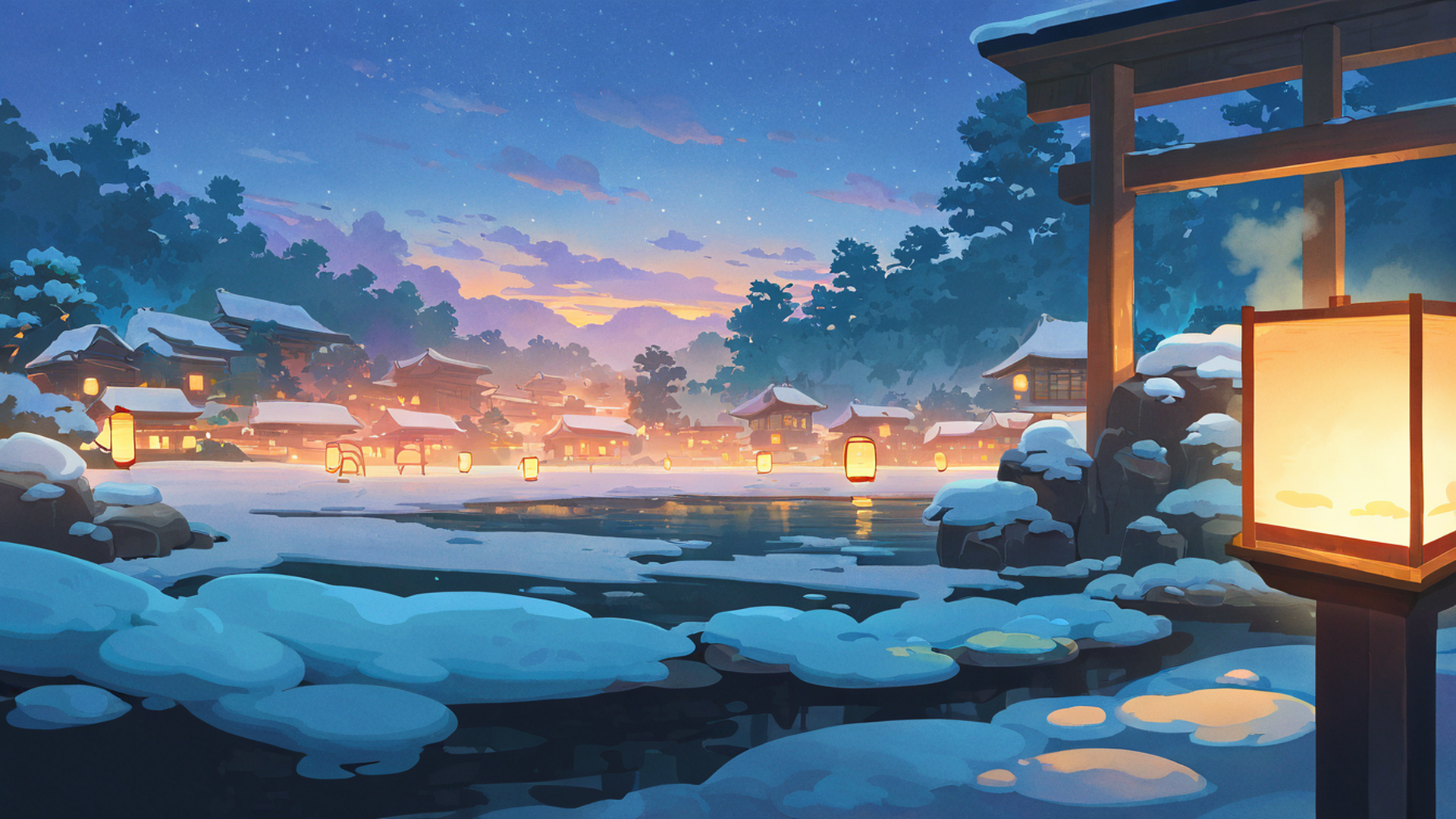 onsen winter lofi wallpaper