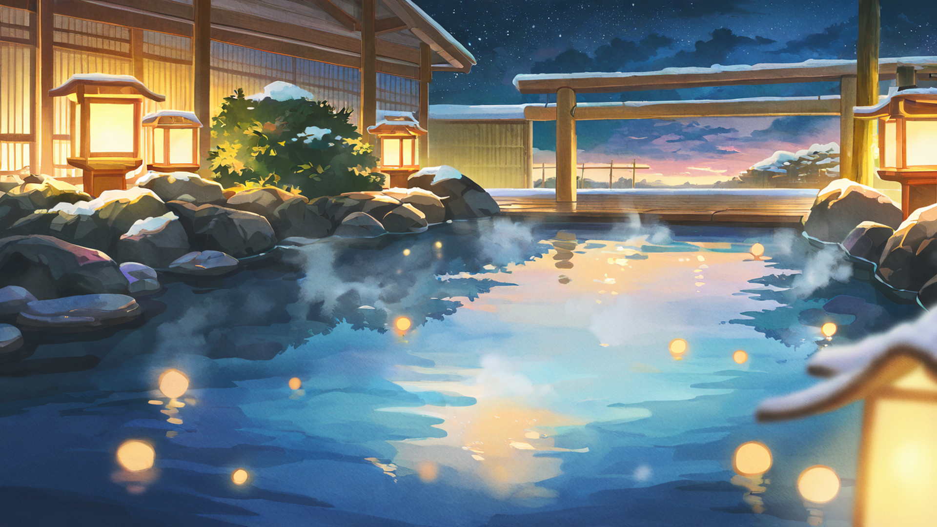 onsen winter lofi wallpaper