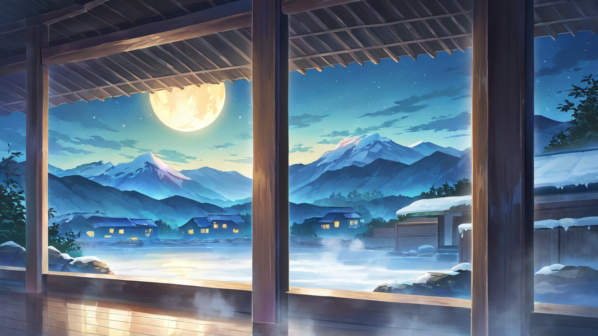 onsen winter lofi wallpaper