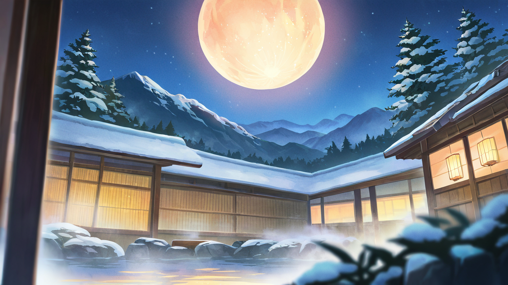 onsen winter lofi wallpaper