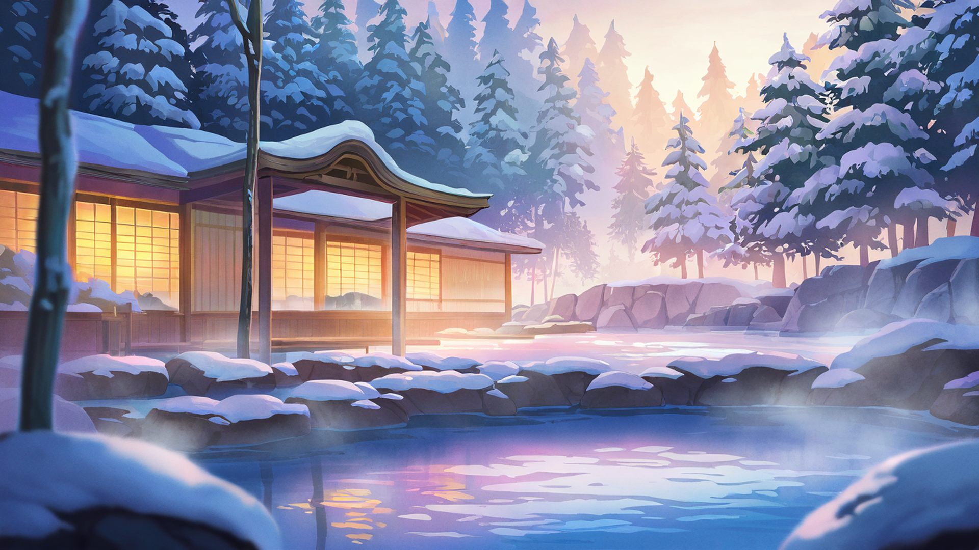 onsen winter lofi wallpaper