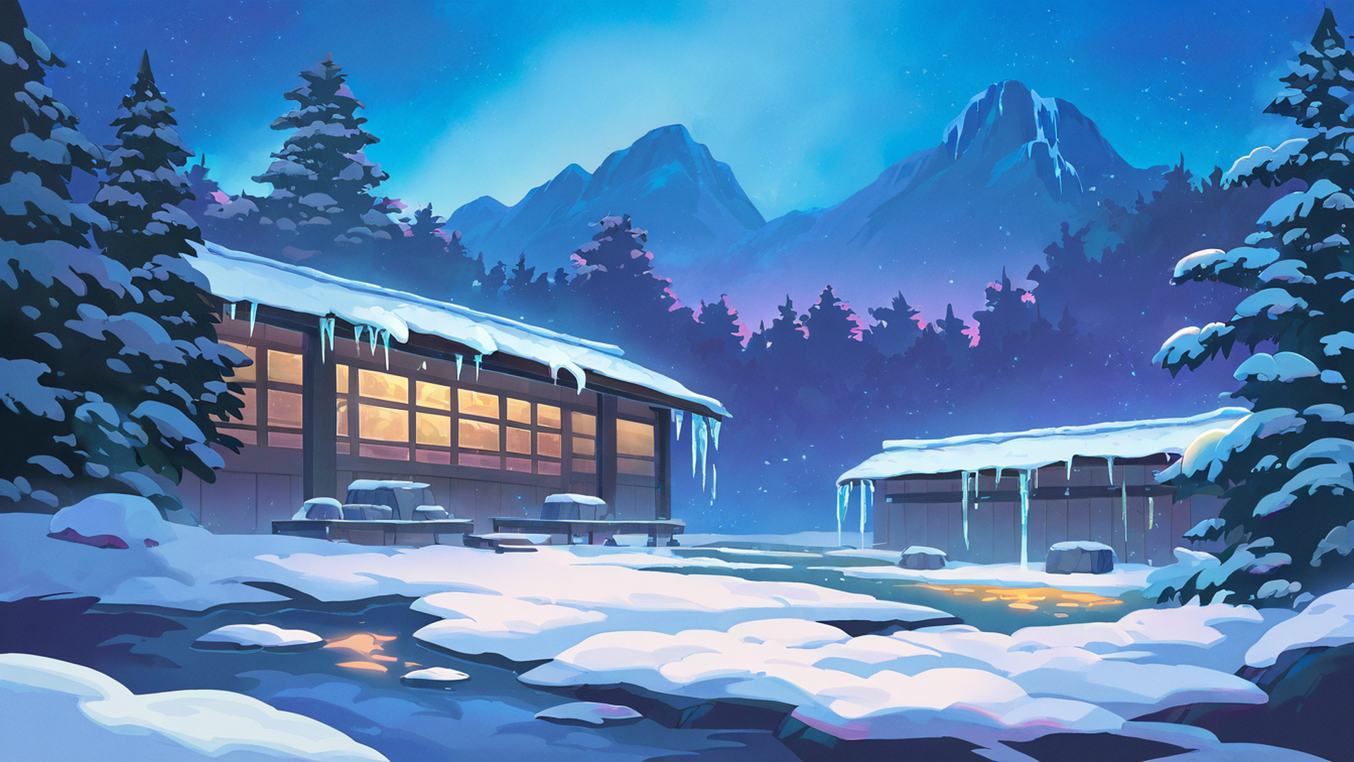 onsen winter lofi wallpaper