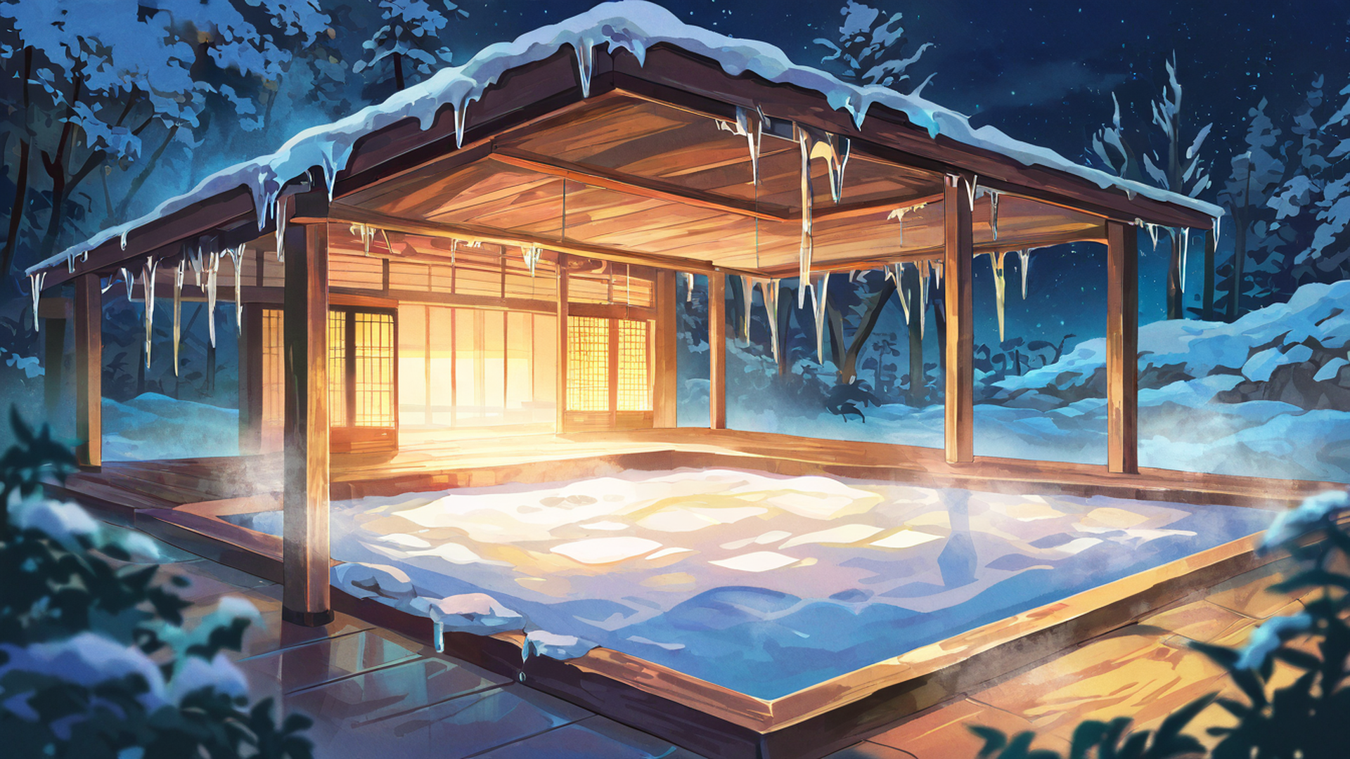 onsen winter lofi wallpaper