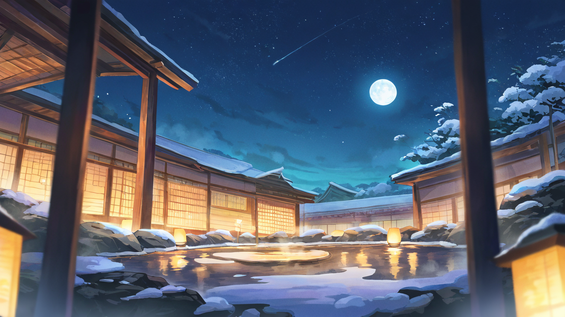 onsen winter lofi wallpaper