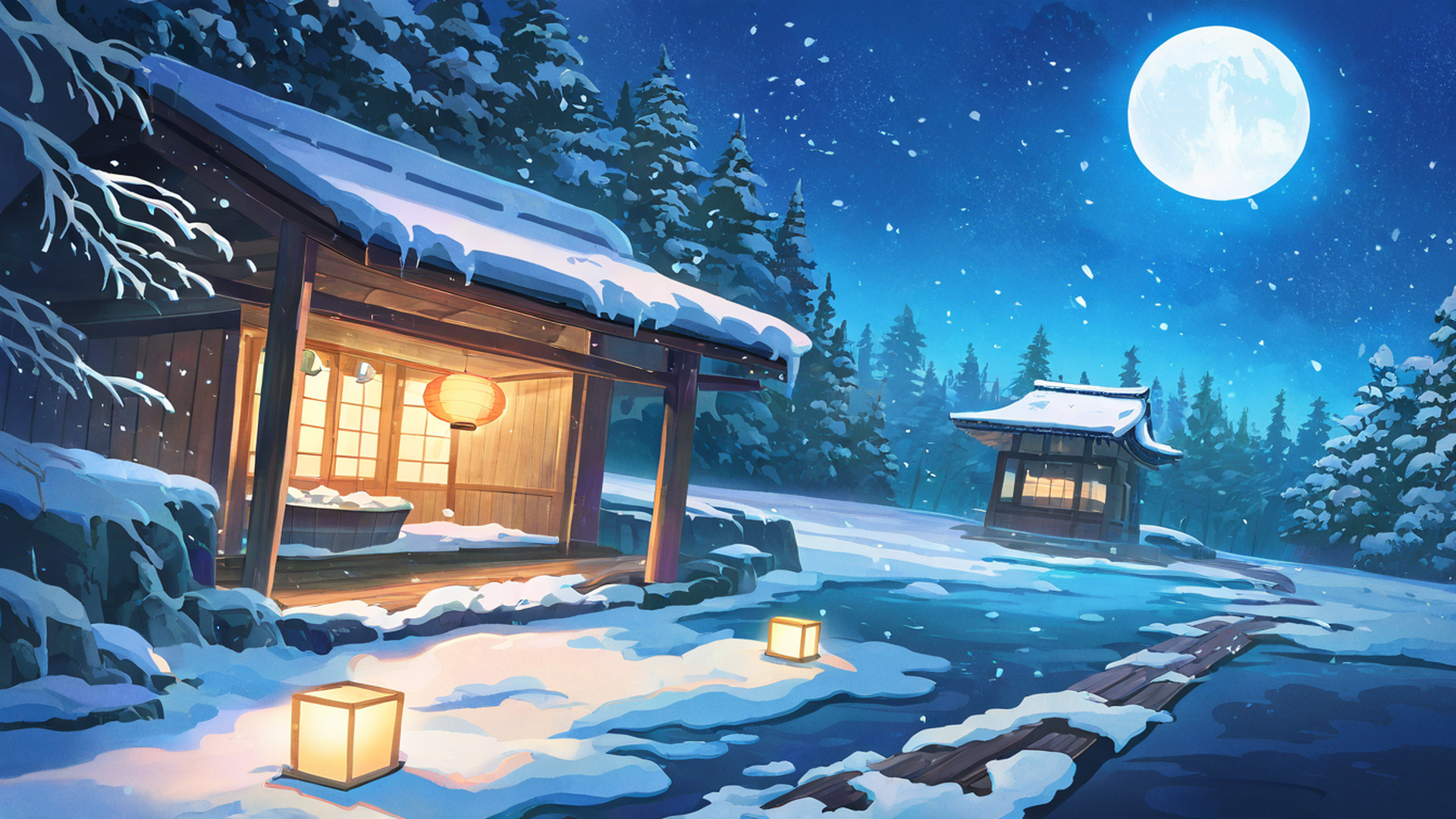 onsen winter lofi wallpaper