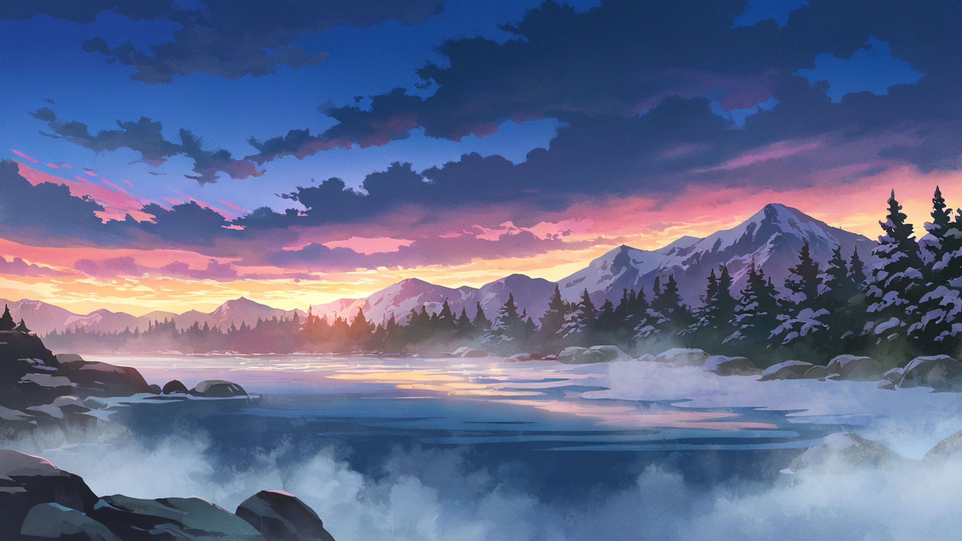 onsen winter lofi wallpaper