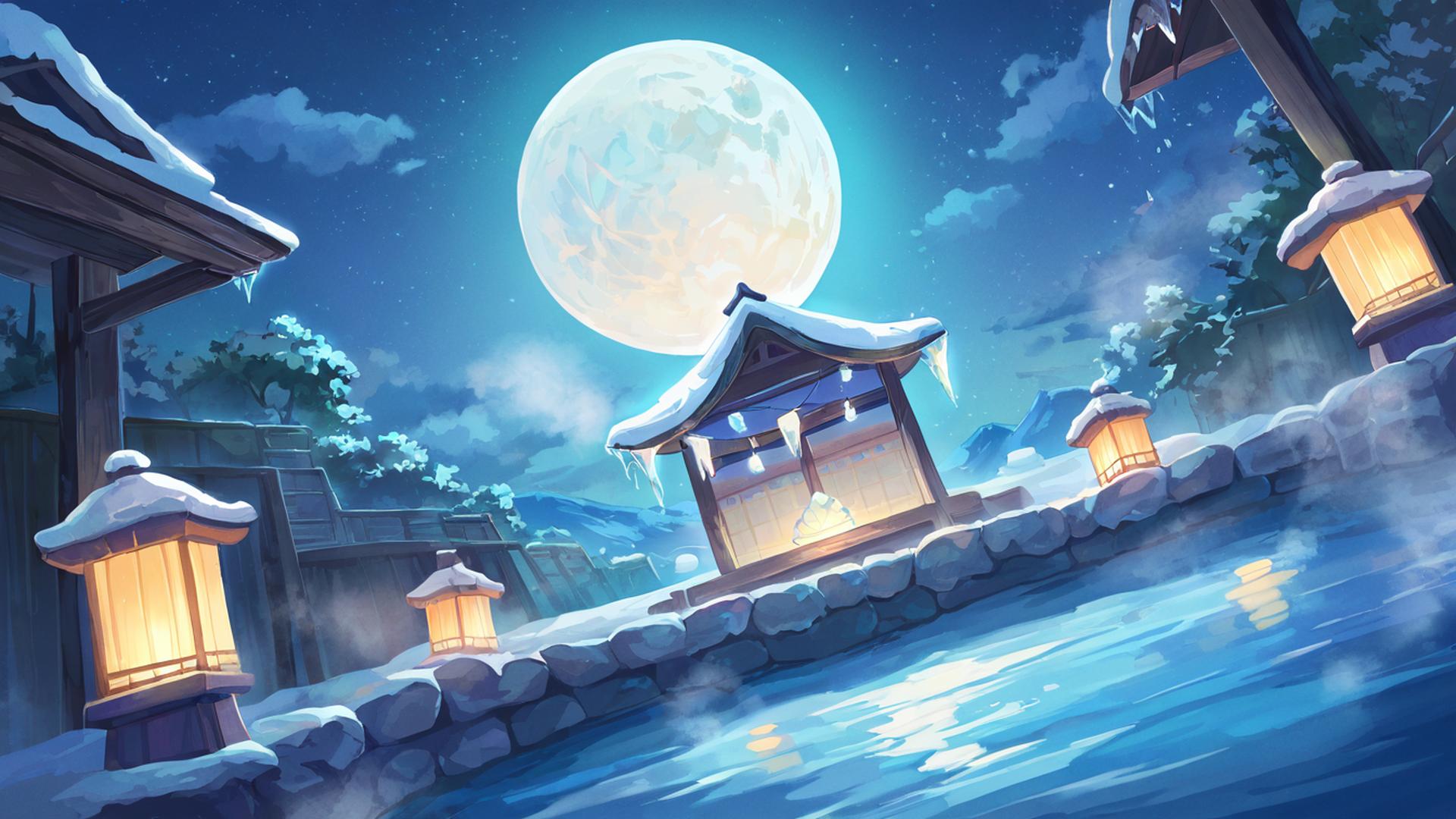 onsen winter lofi wallpaper
