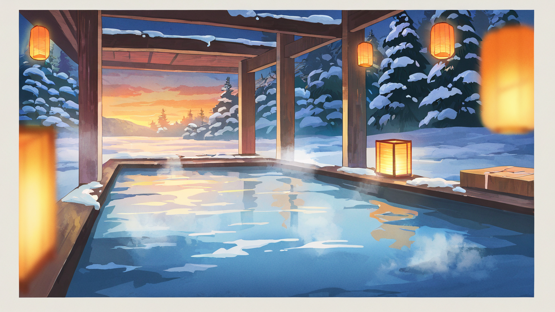 onsen winter lofi wallpaper