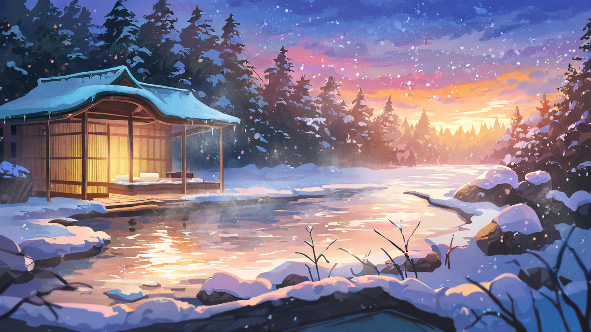 onsen winter lofi wallpaper