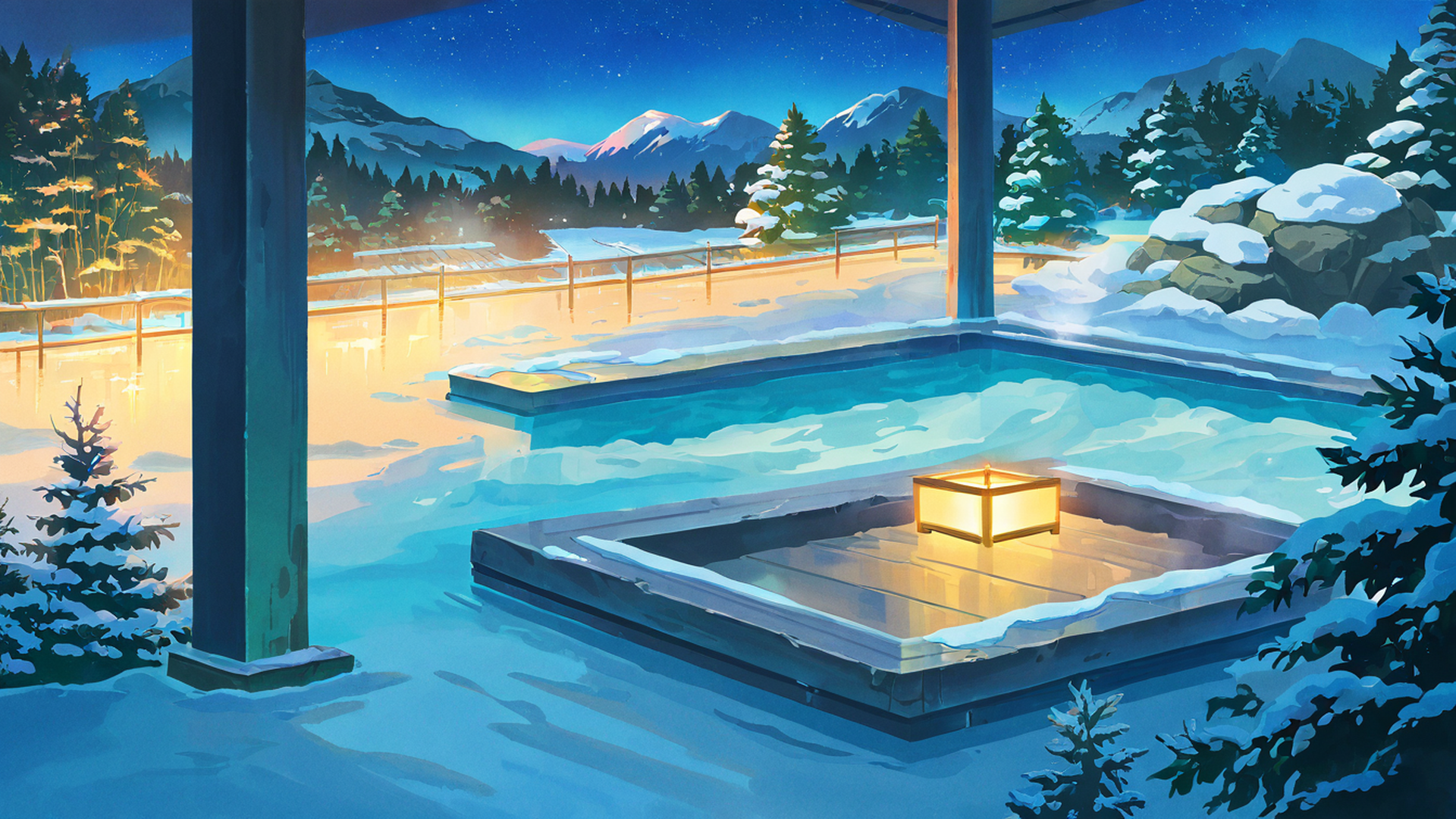 onsen winter lofi wallpaper