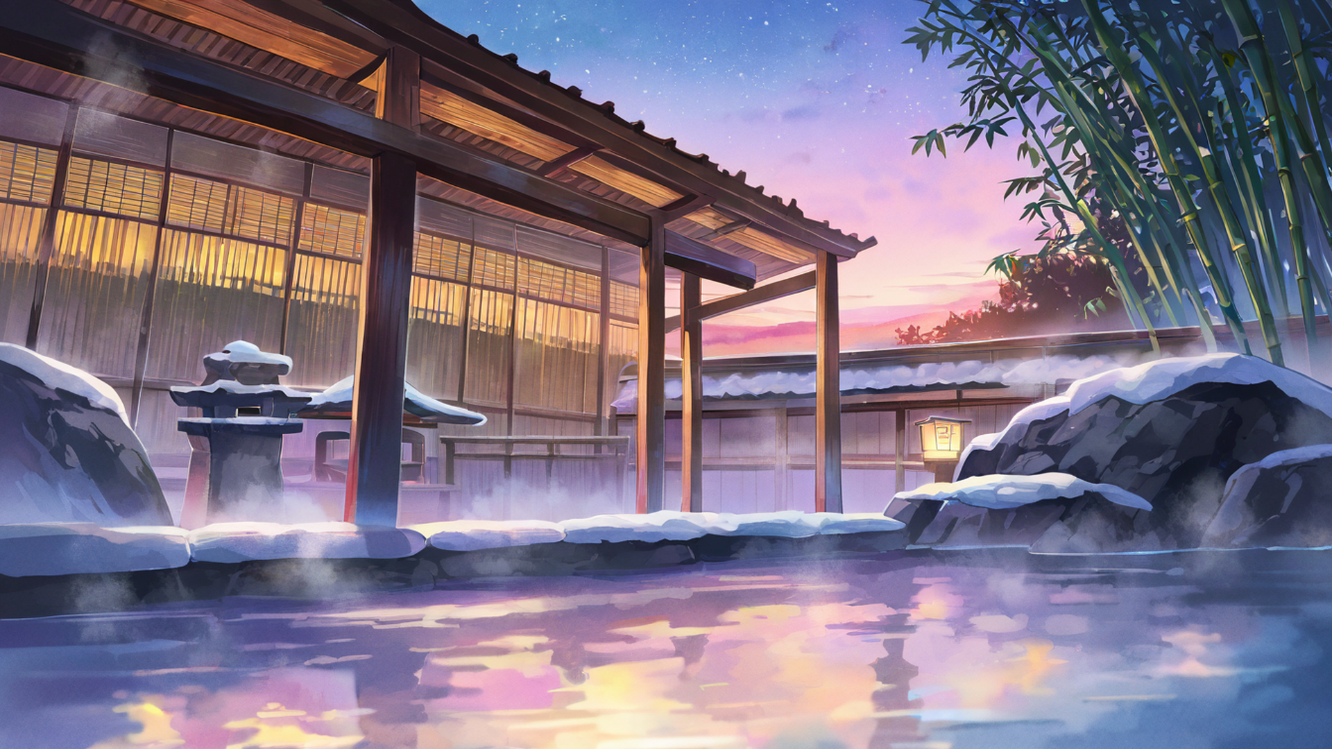 onsen winter lofi wallpaper