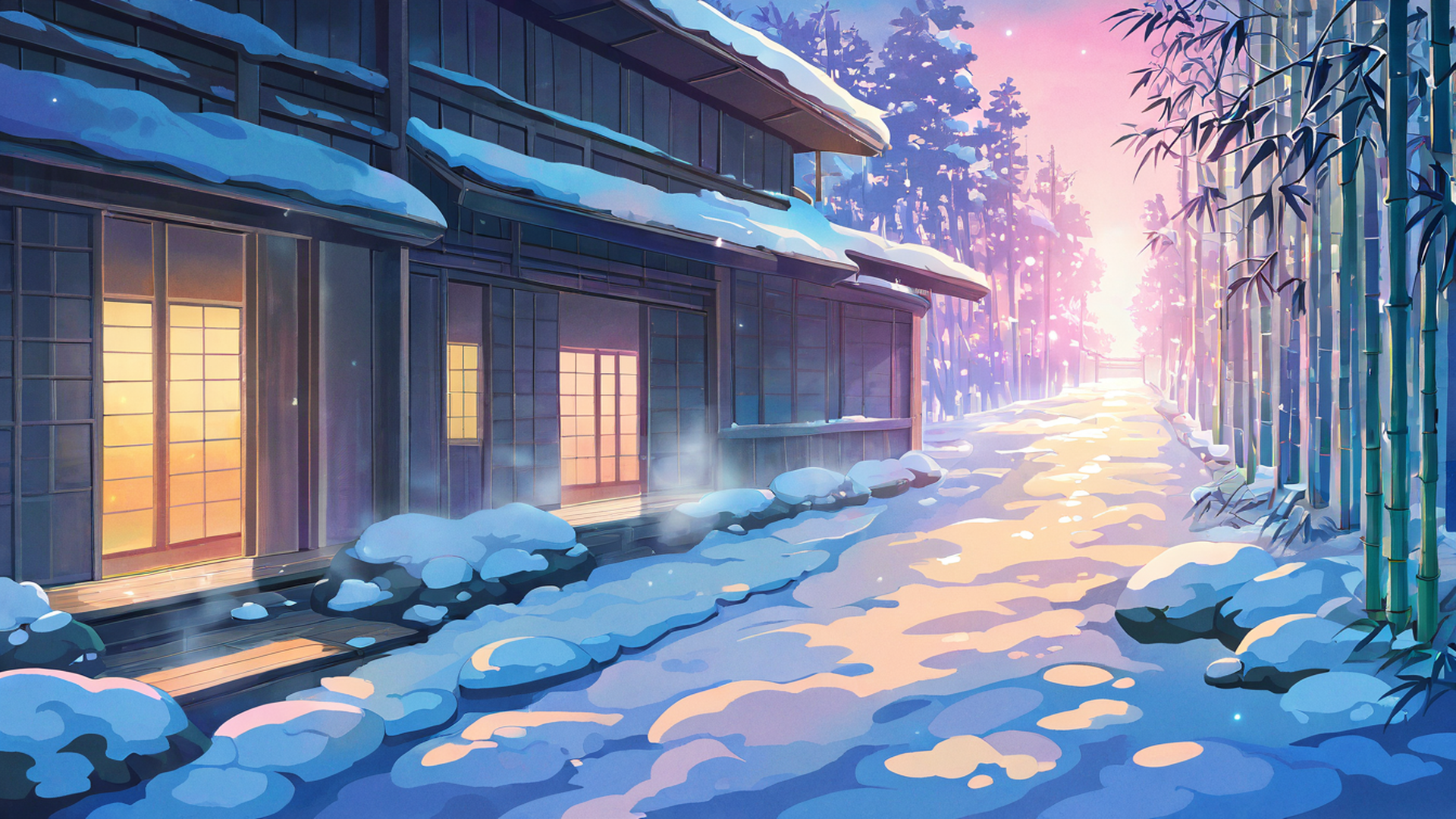 onsen winter lofi wallpaper