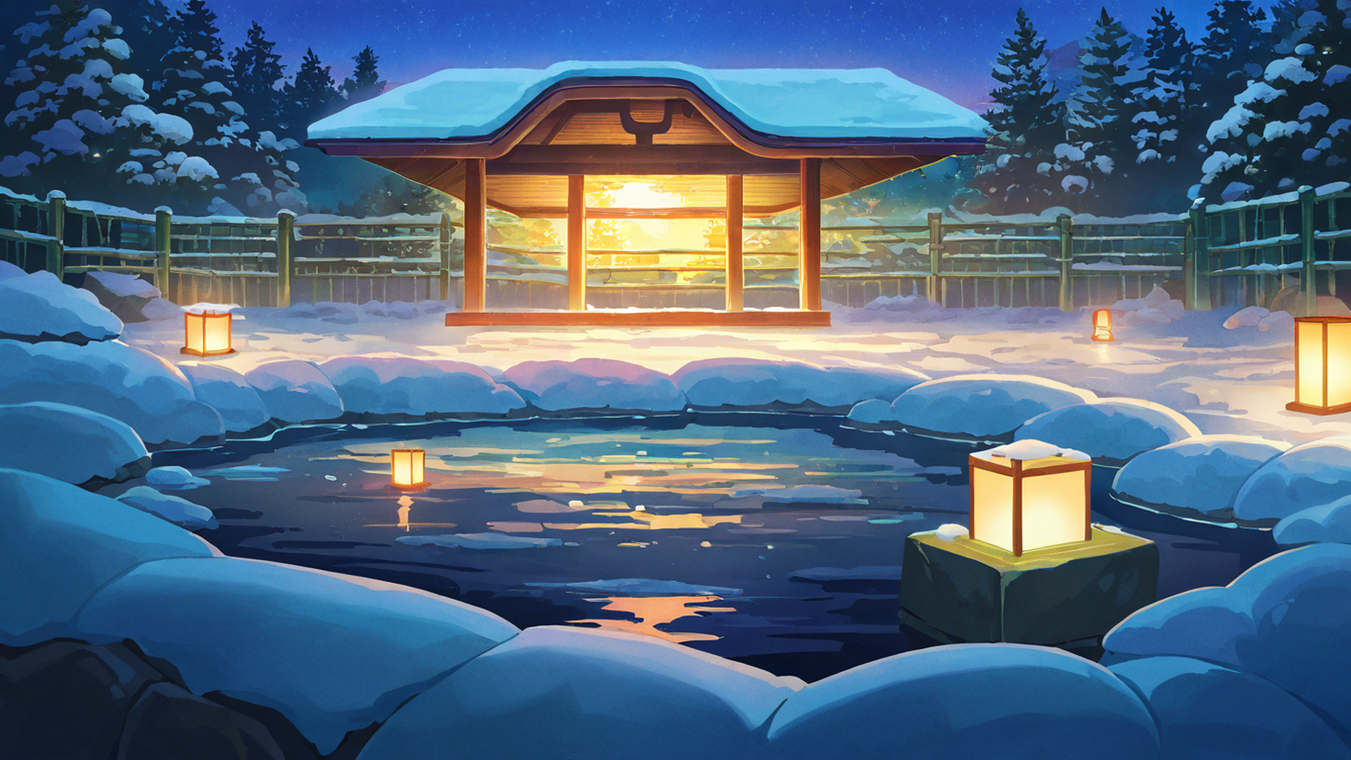 onsen winter lofi wallpaper
