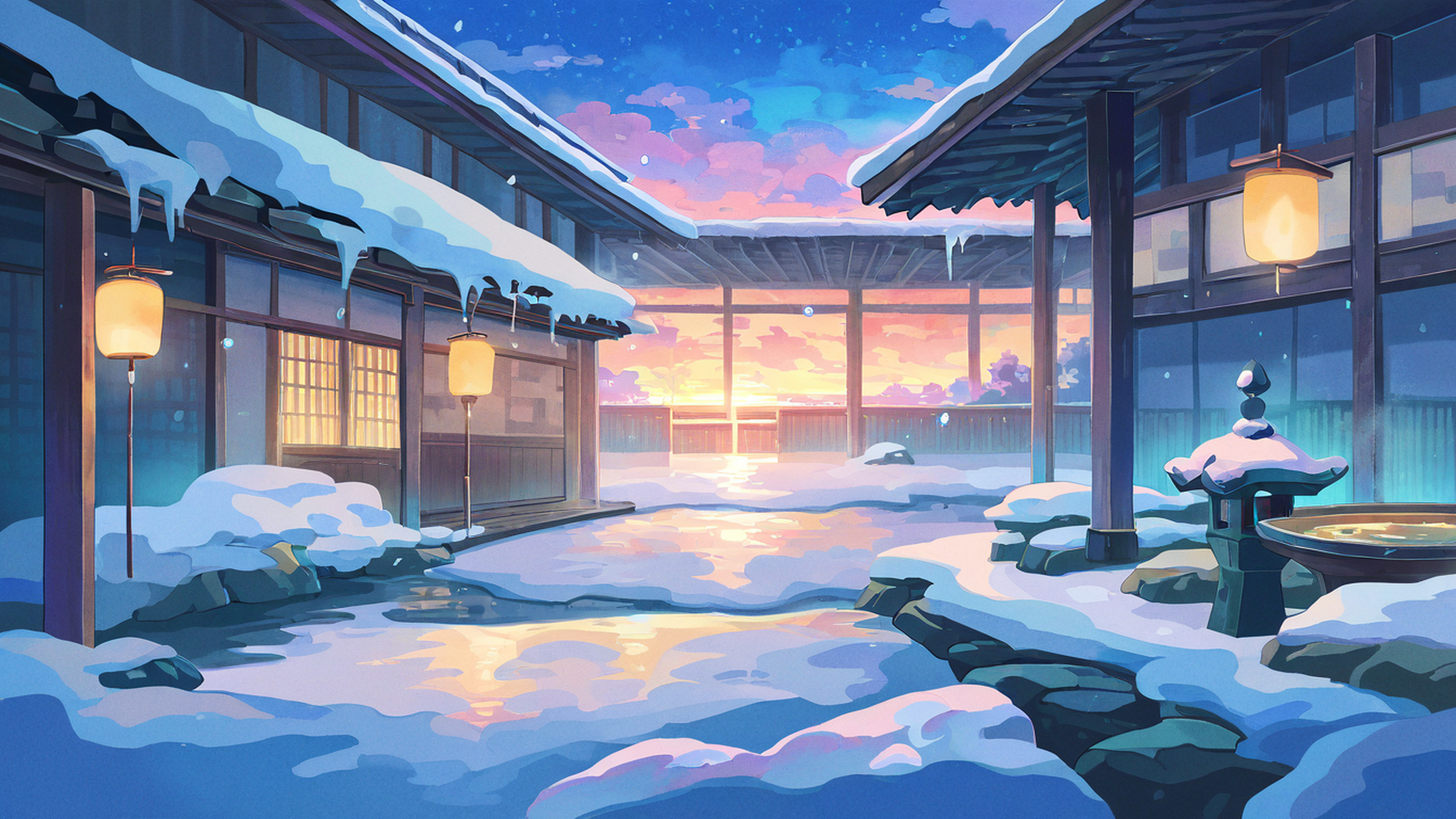onsen winter lofi wallpaper