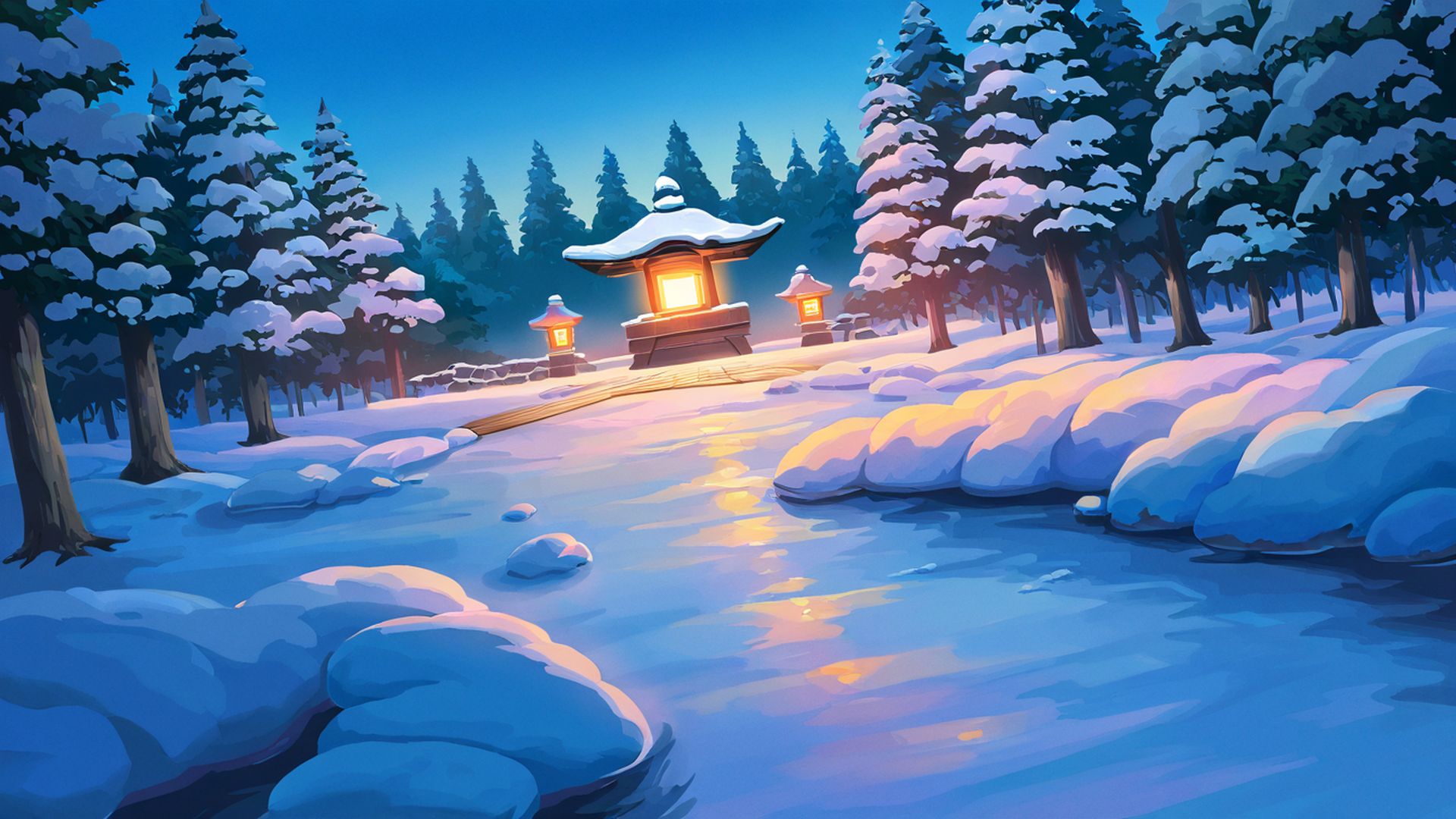 onsen winter lofi wallpaper