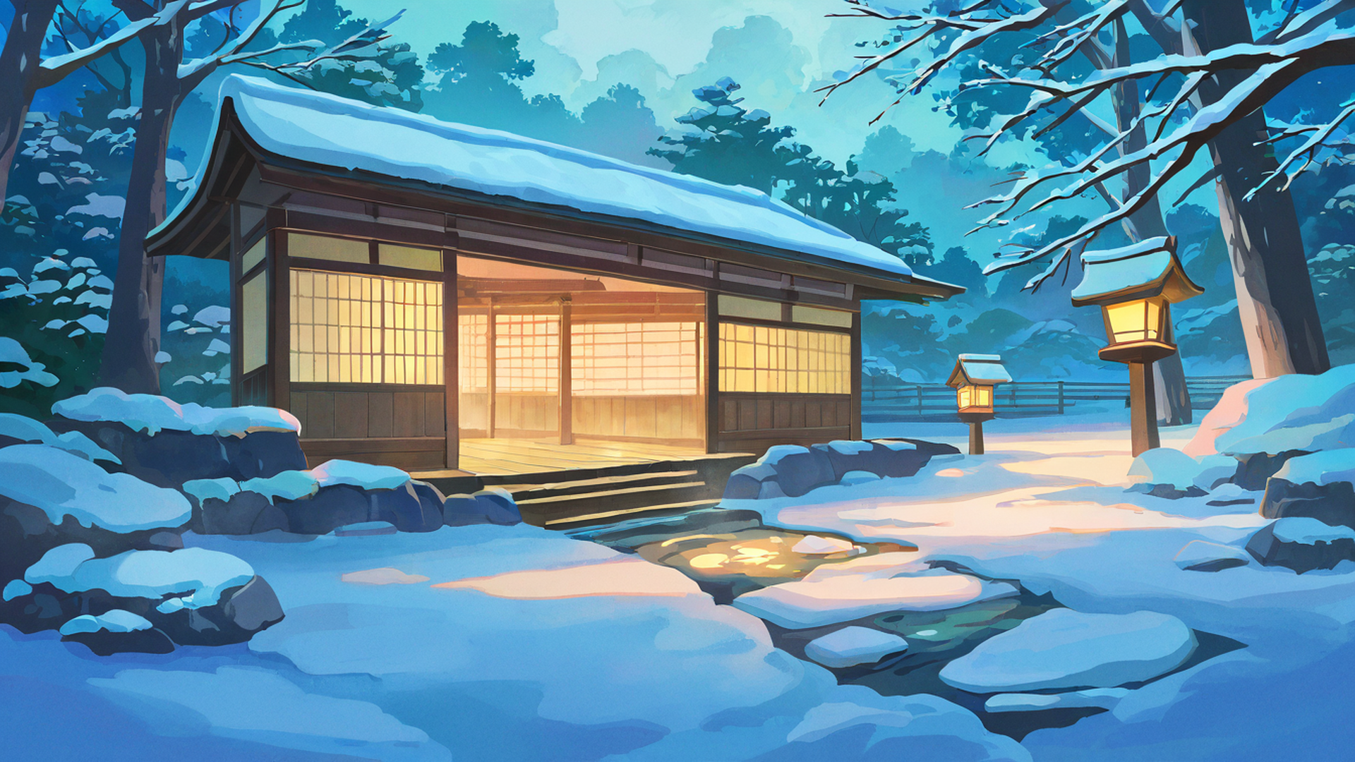 onsen winter lofi wallpaper