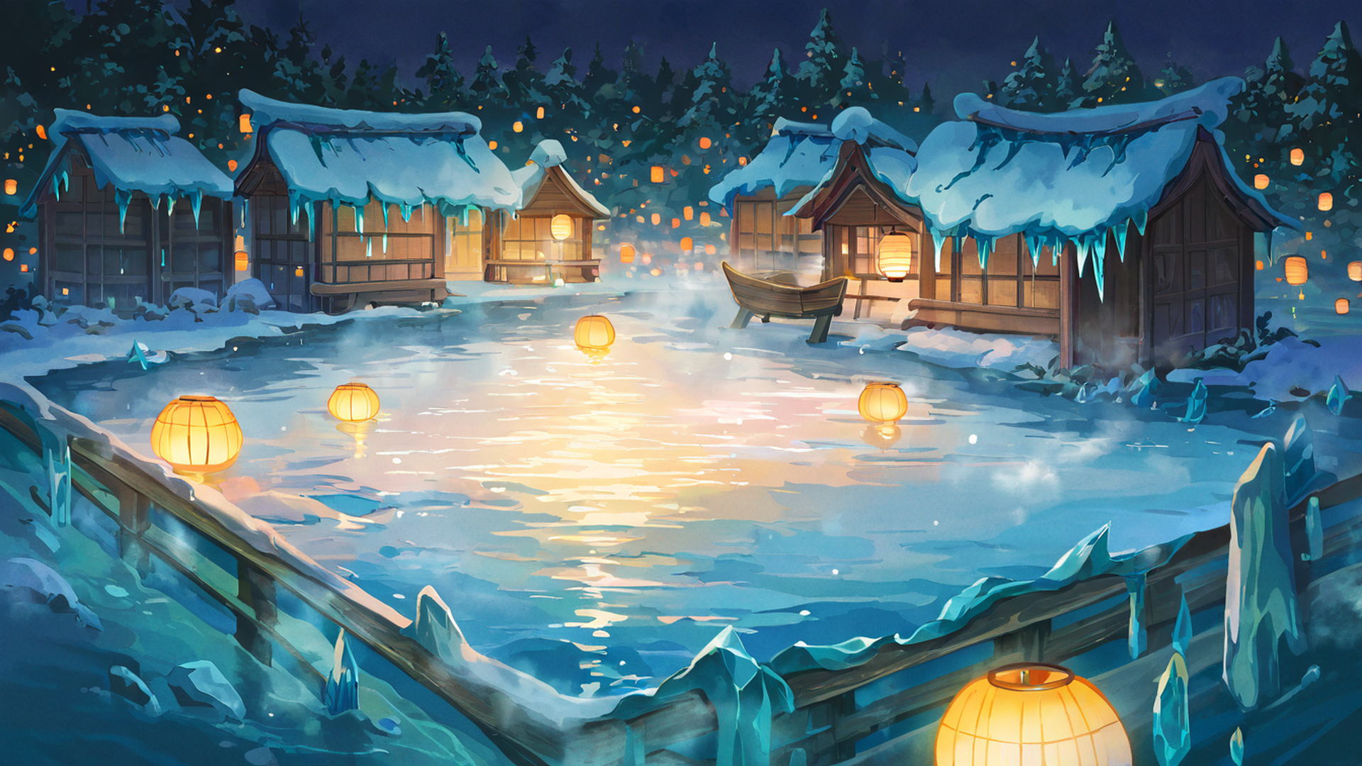 onsen winter lofi wallpaper