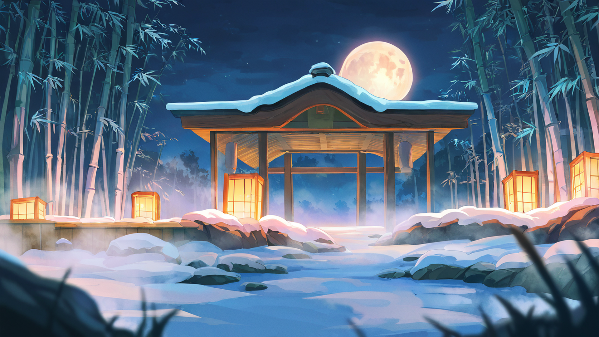 onsen winter lofi wallpaper