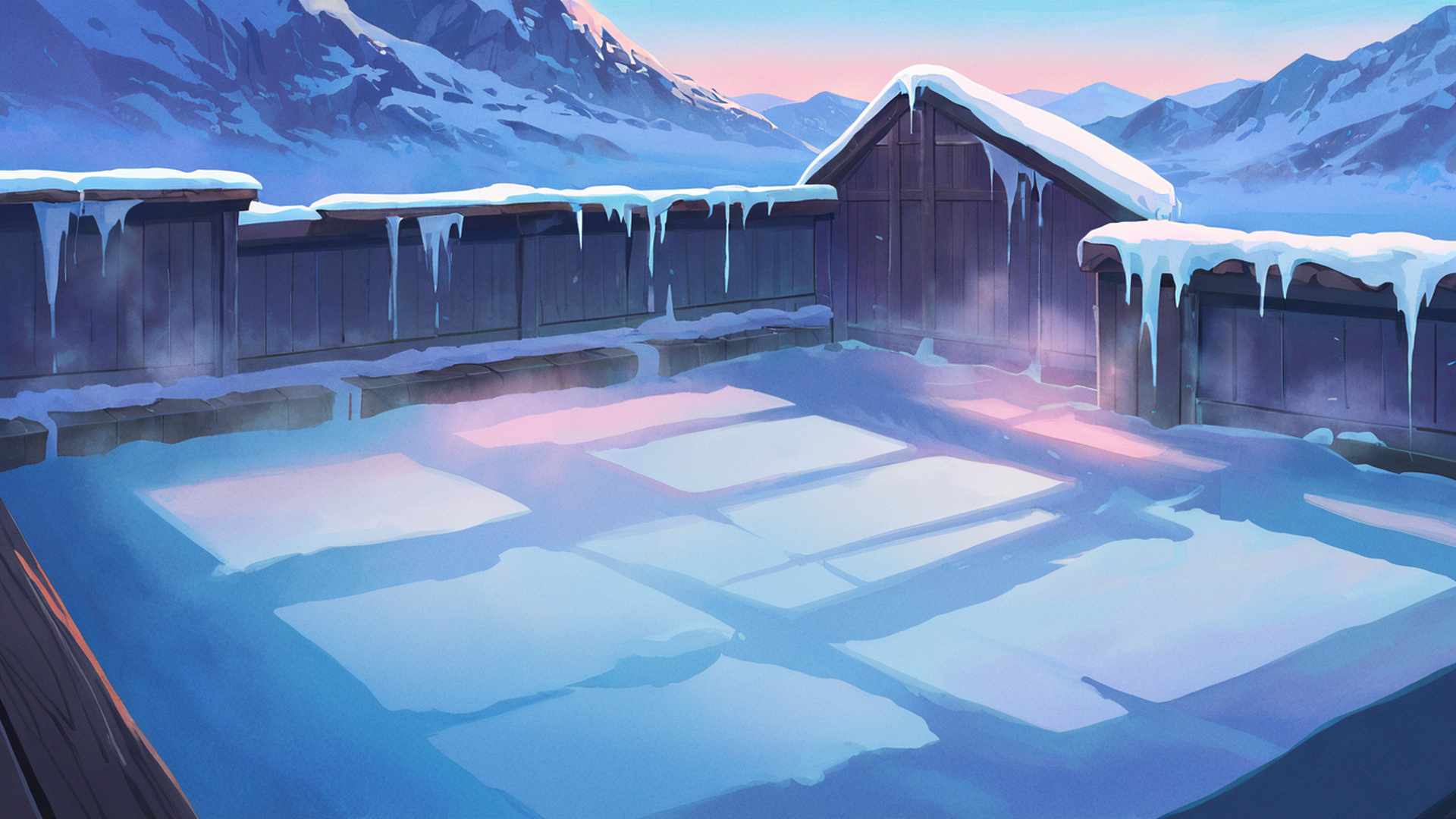 onsen winter lofi wallpaper