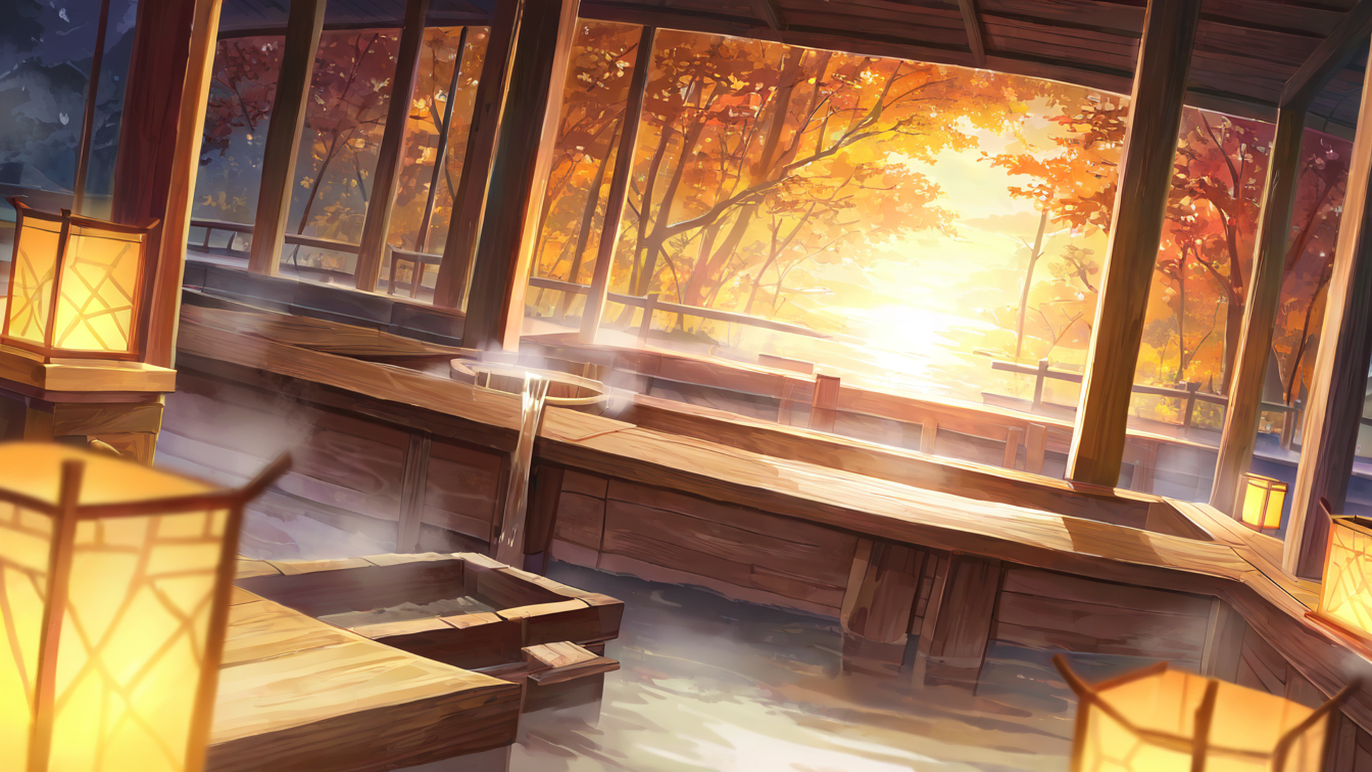 onsen winter lofi wallpaper