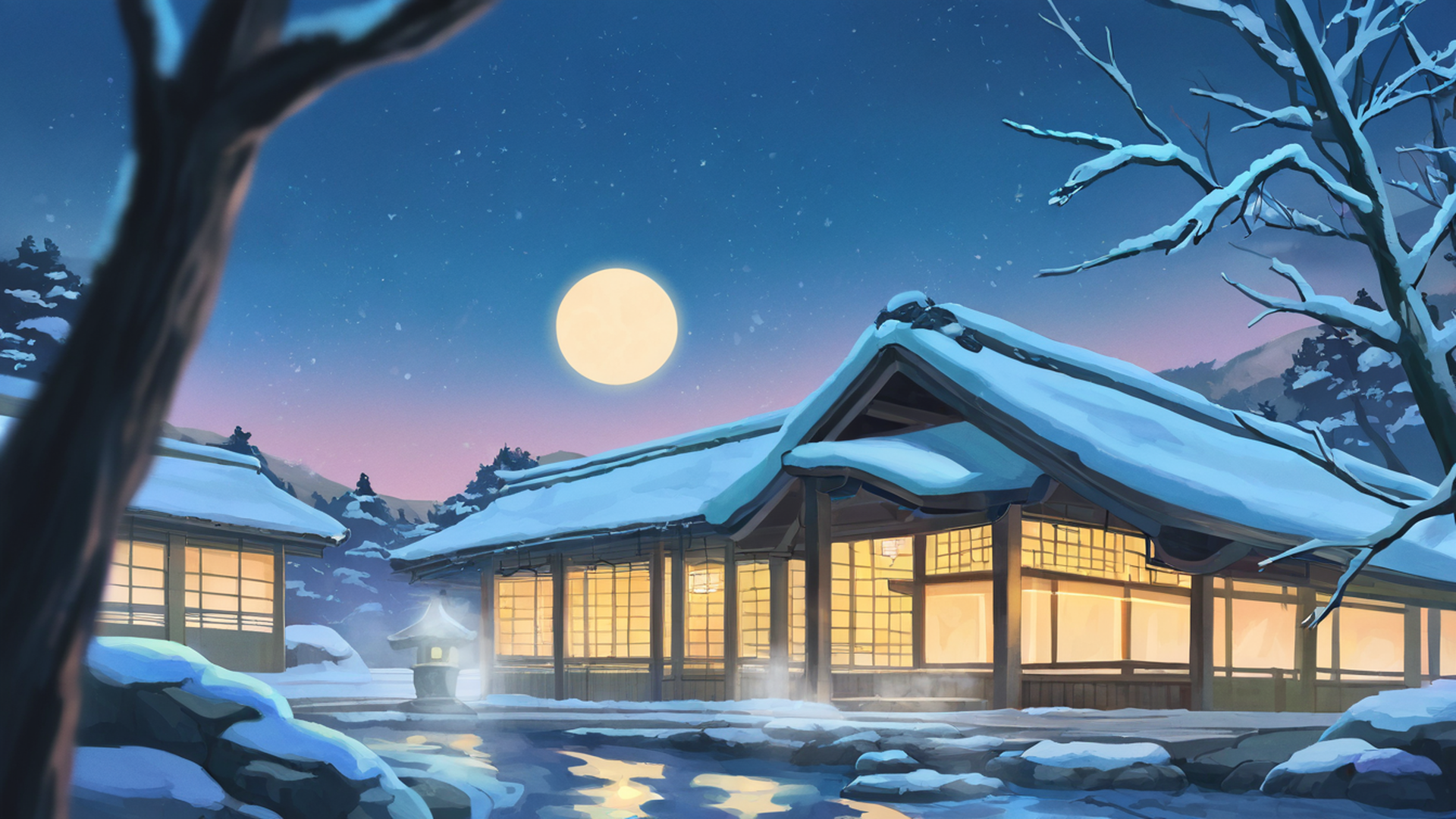 onsen winter lofi wallpaper