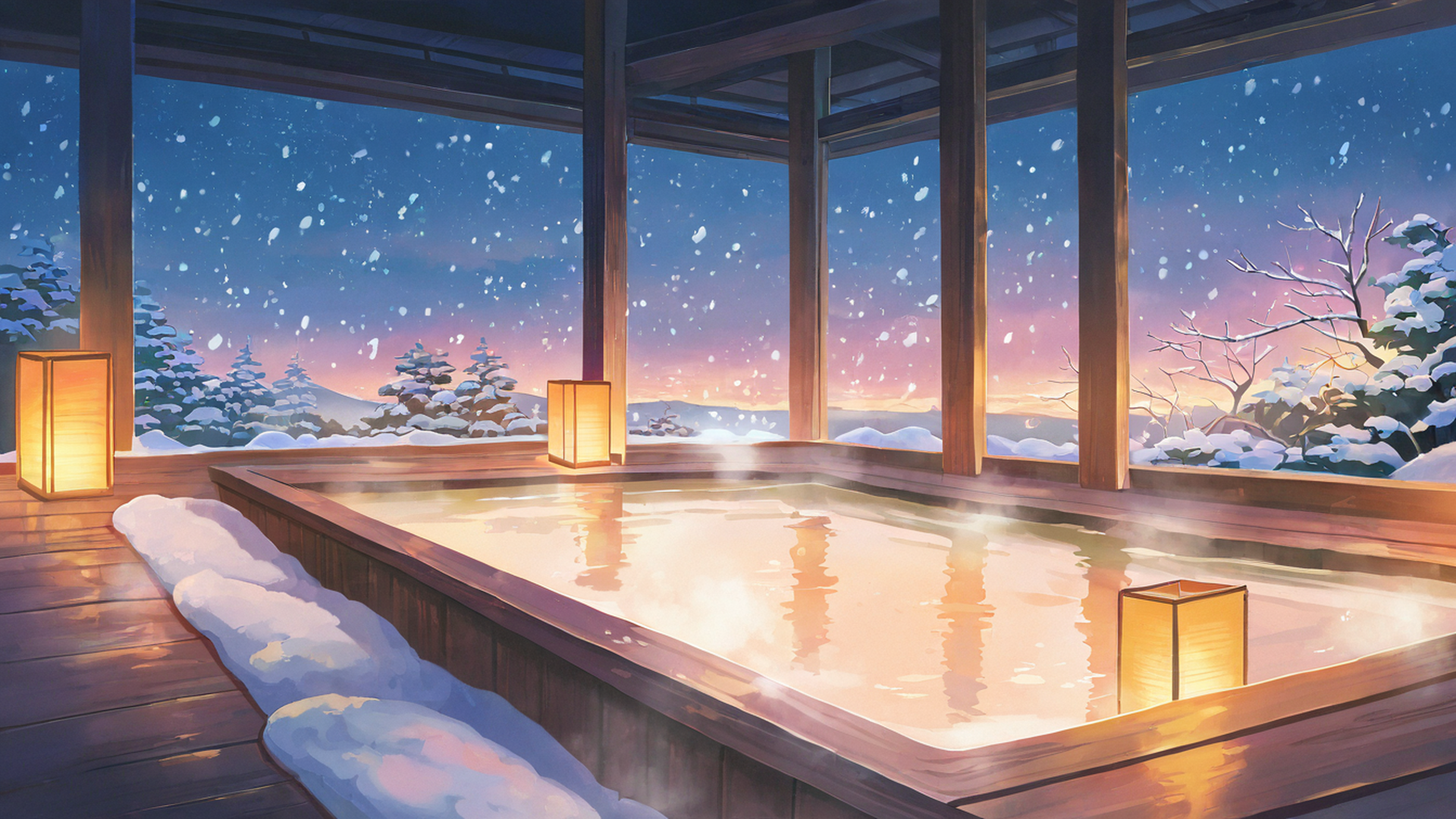 onsen winter lofi wallpaper