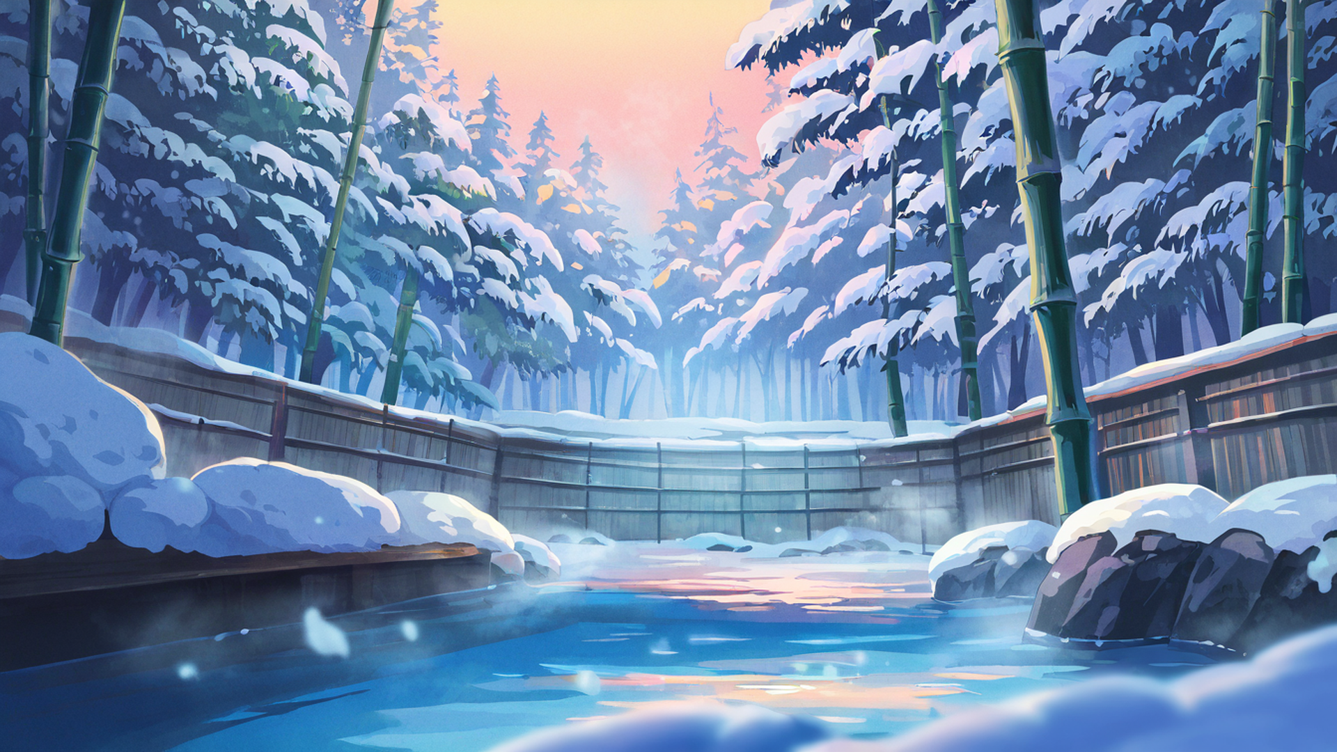 onsen winter lofi wallpaper