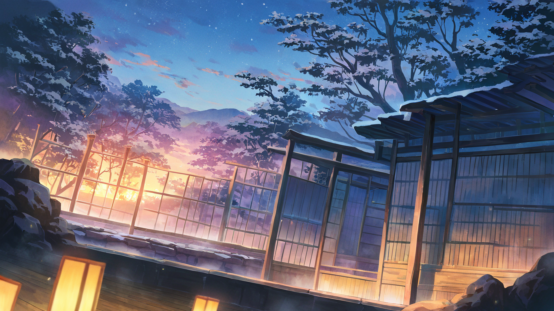 onsen winter lofi wallpaper