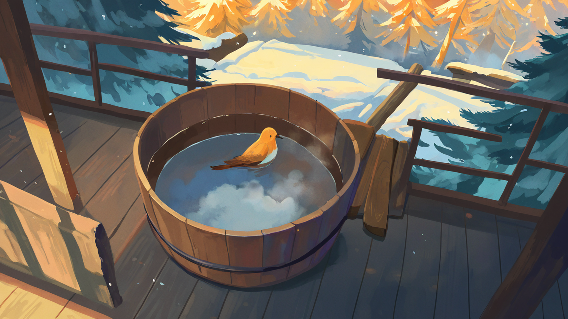 onsen winter lofi wallpaper