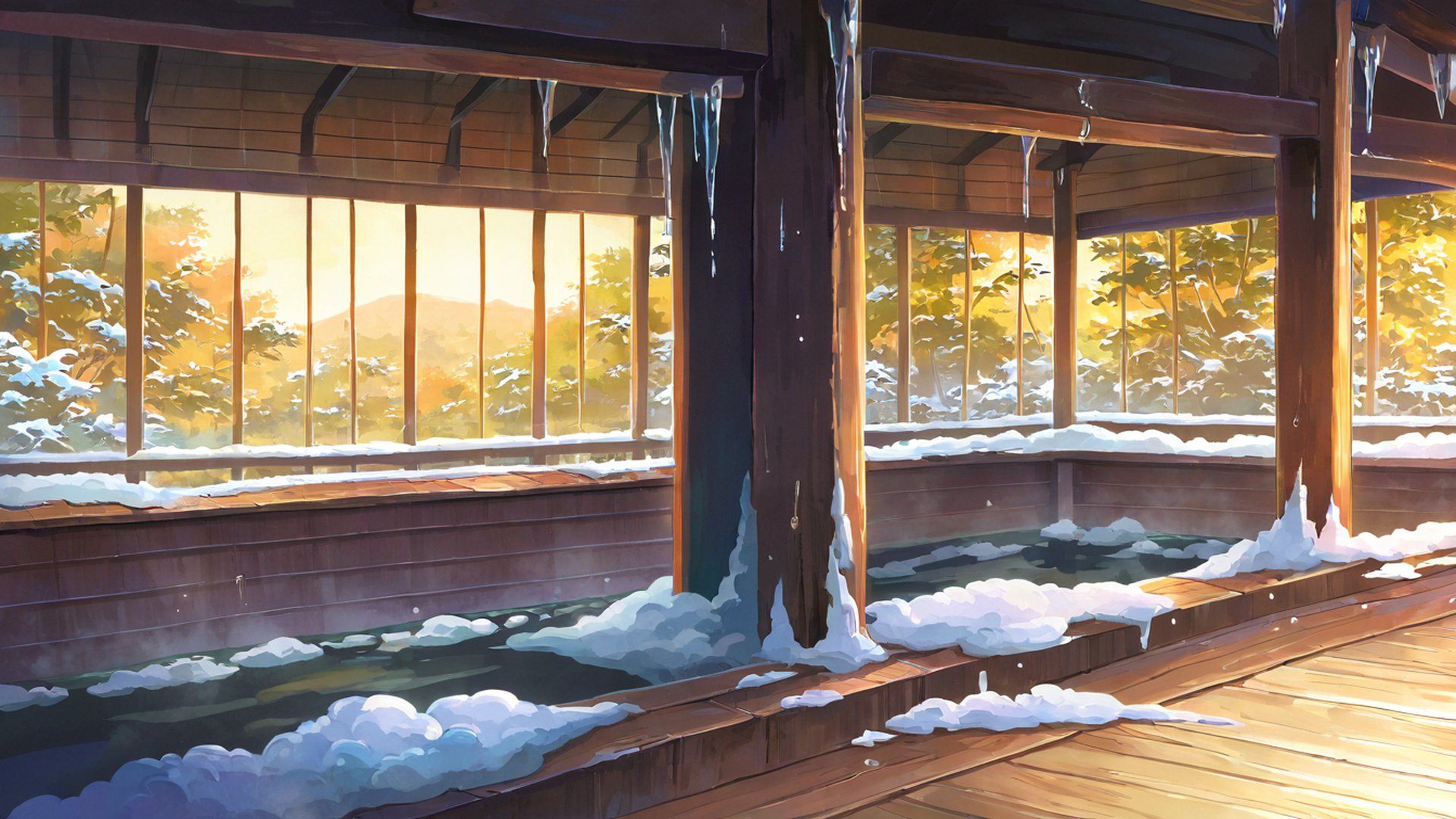 onsen winter lofi wallpaper