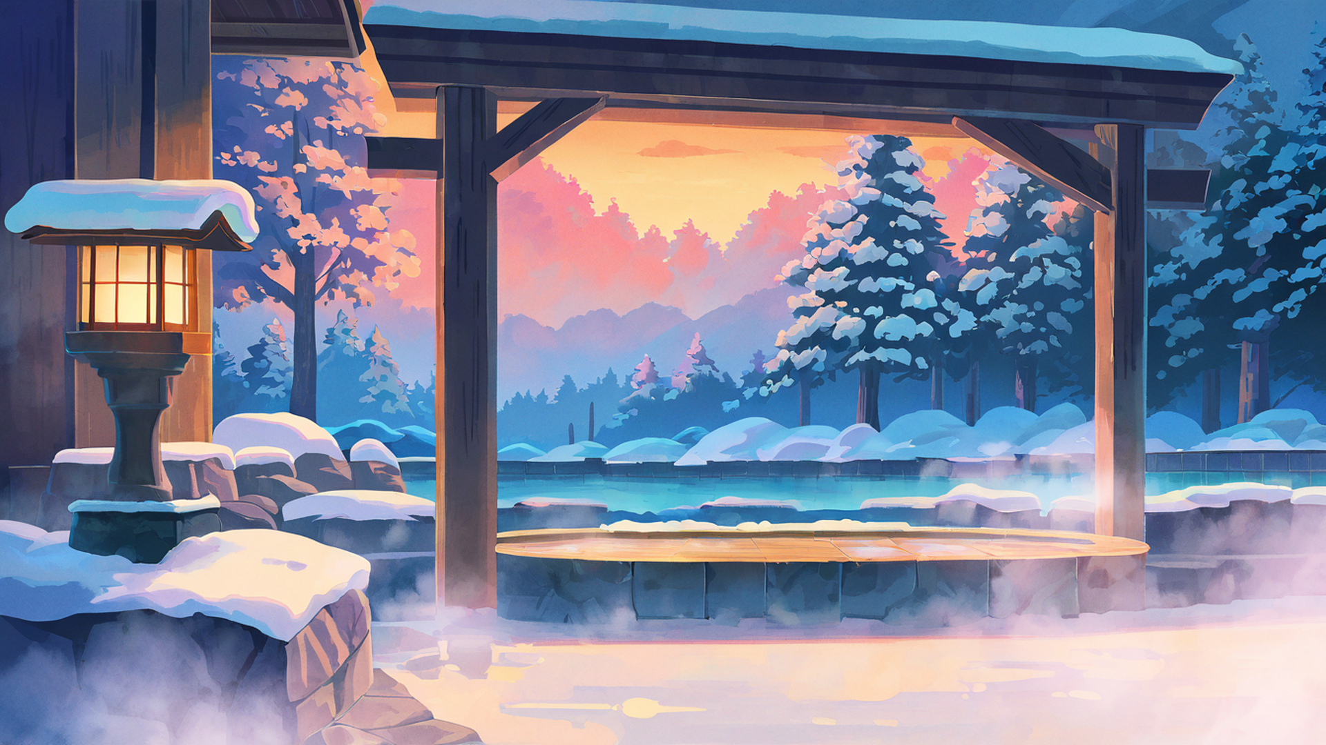 onsen winter lofi wallpaper