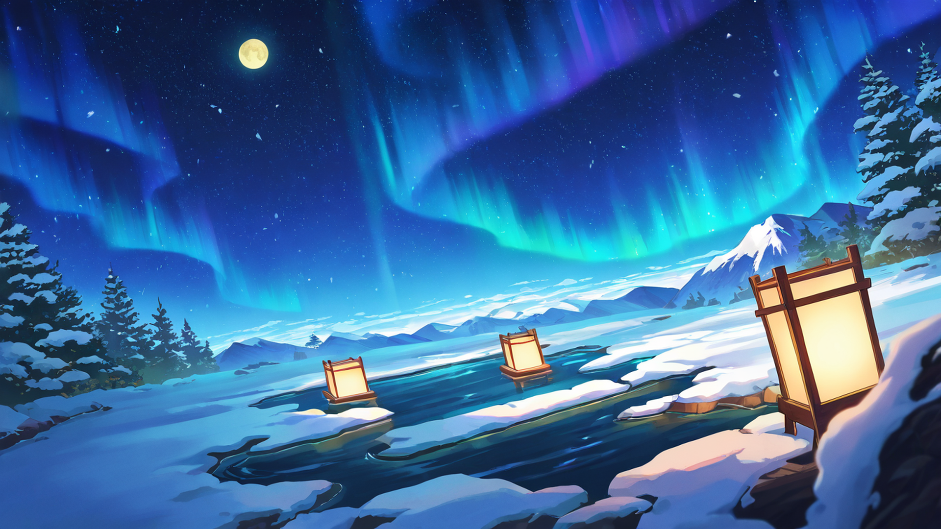 onsen winter lofi wallpaper