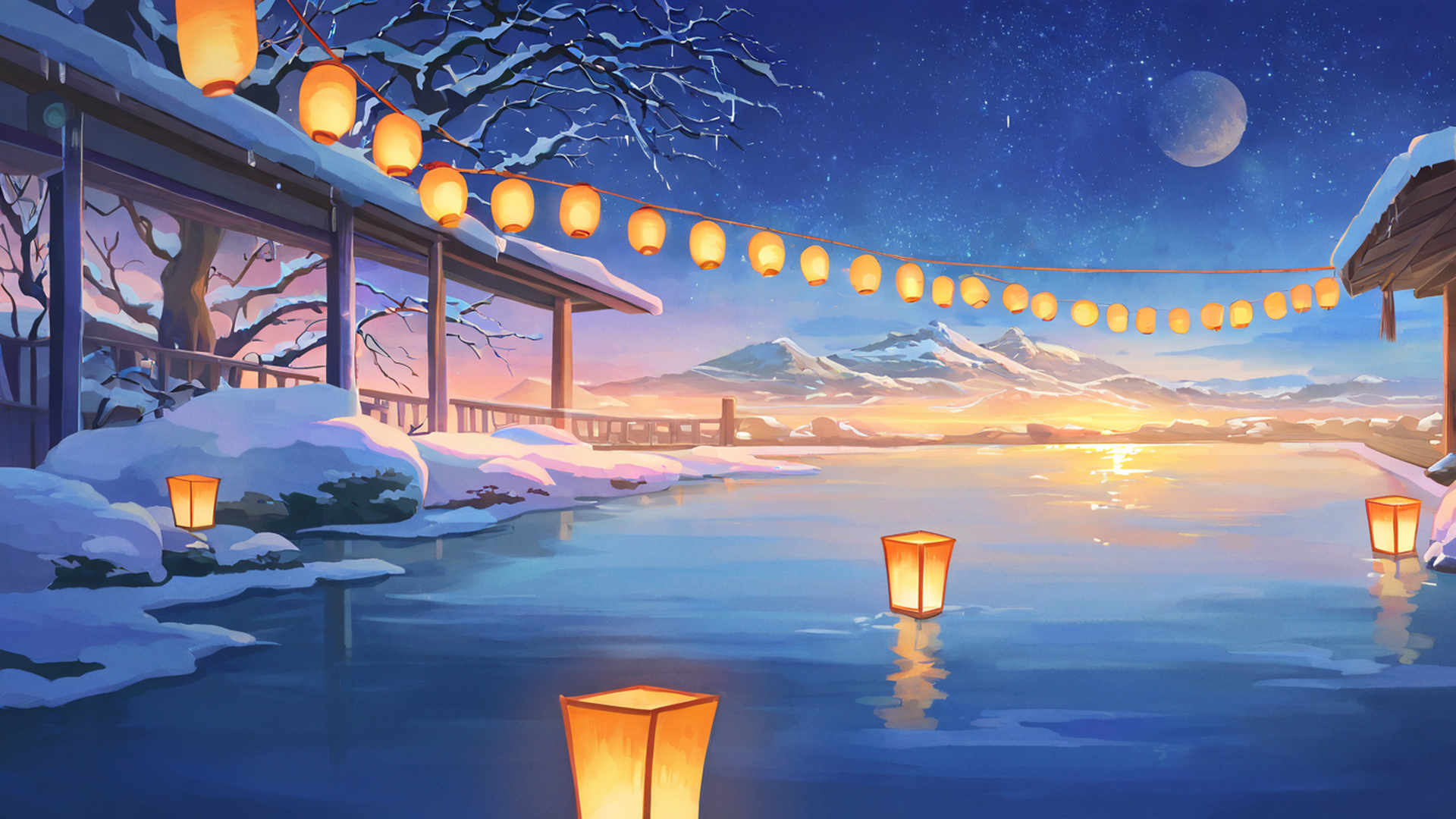 onsen winter lofi wallpaper