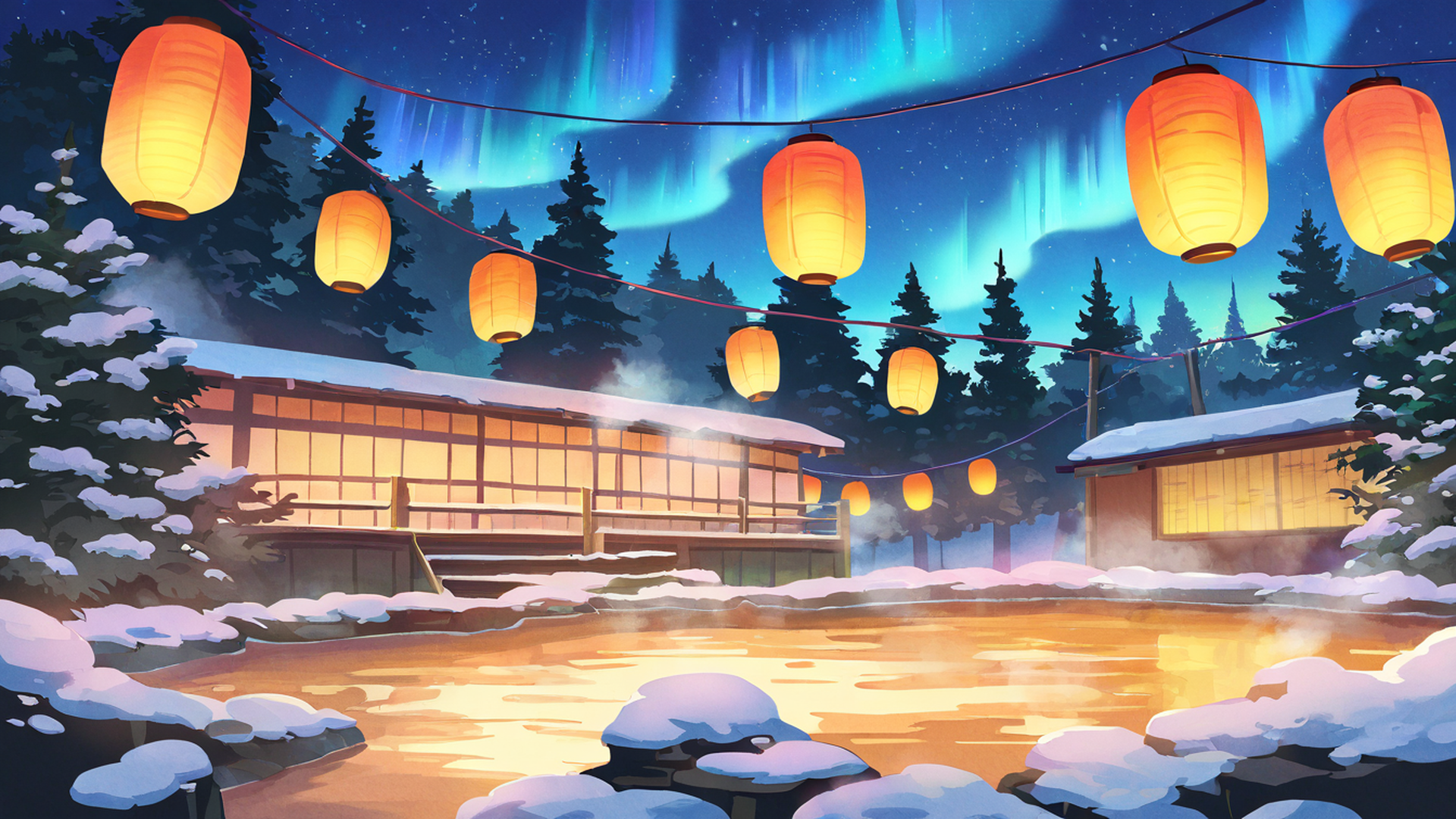 onsen winter lofi wallpaper