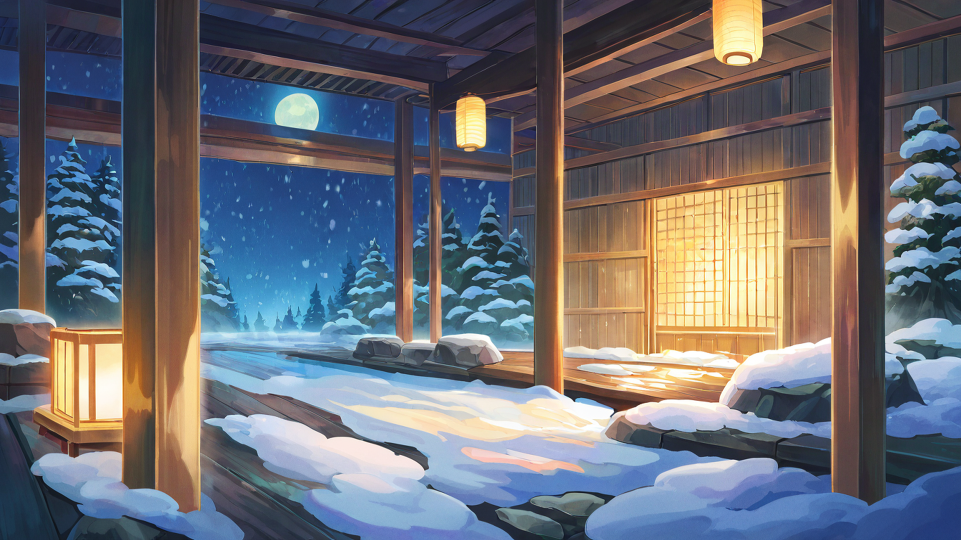 onsen winter lofi wallpaper
