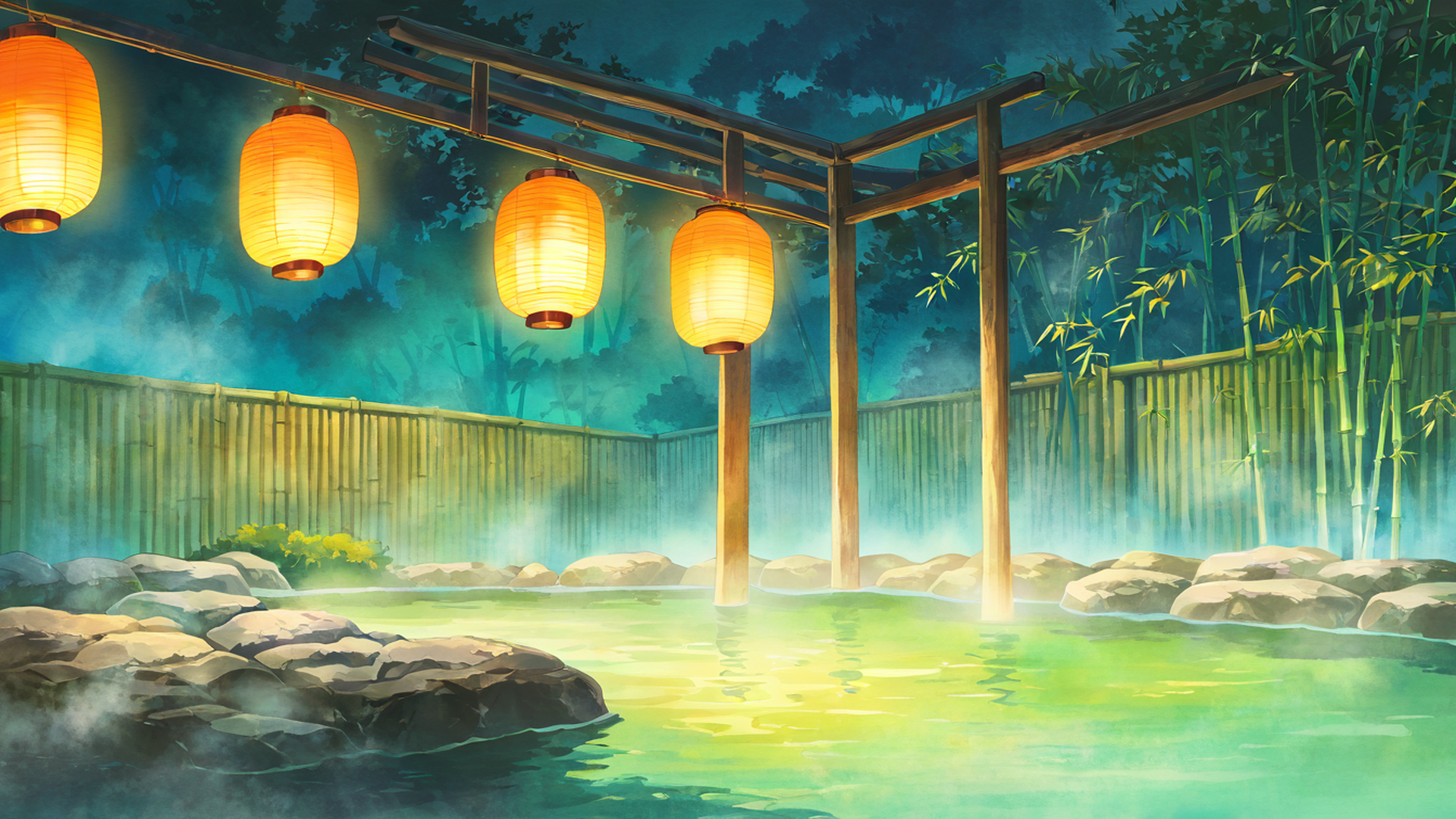 onsen winter lofi wallpaper