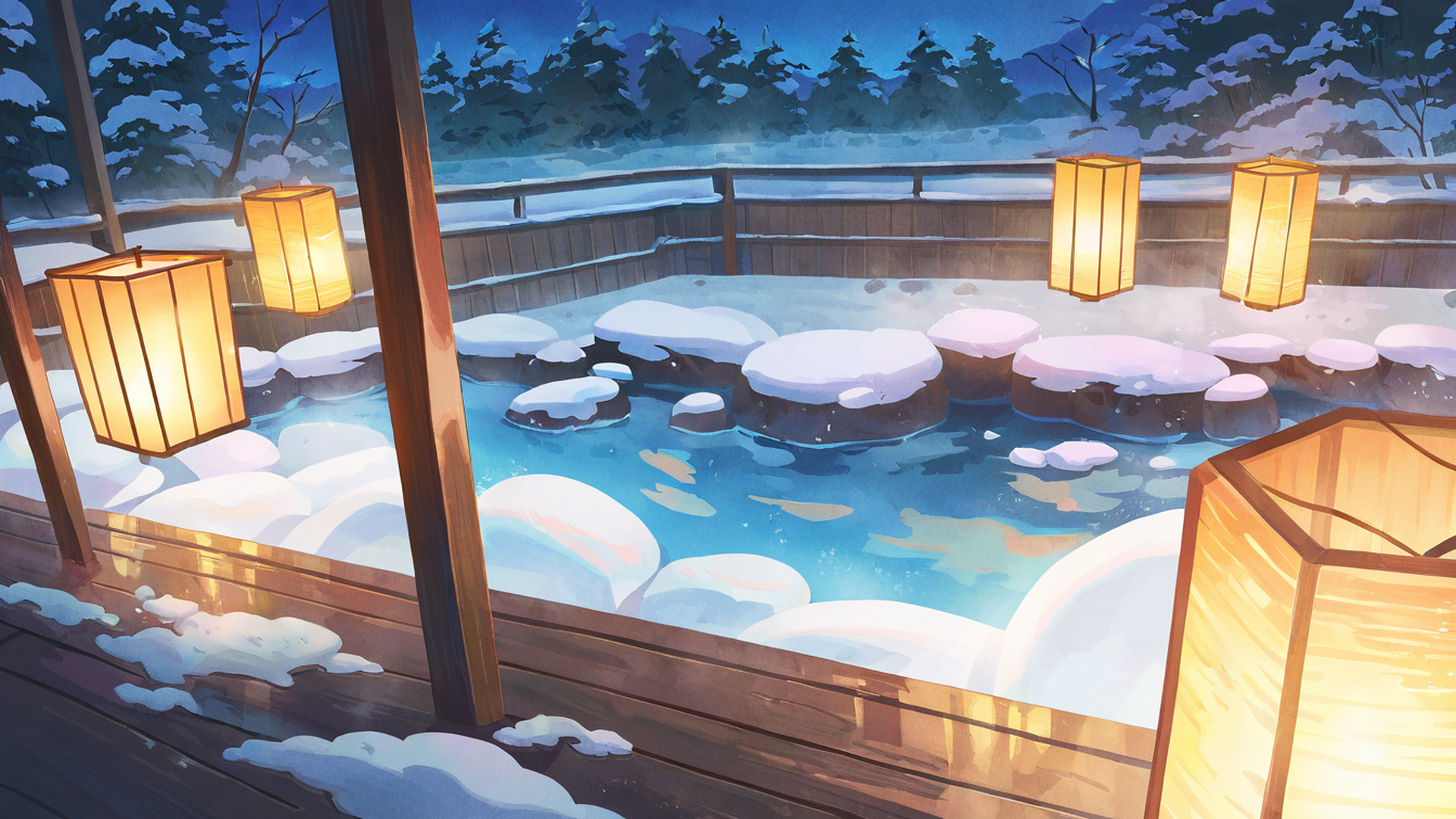 onsen winter lofi wallpaper