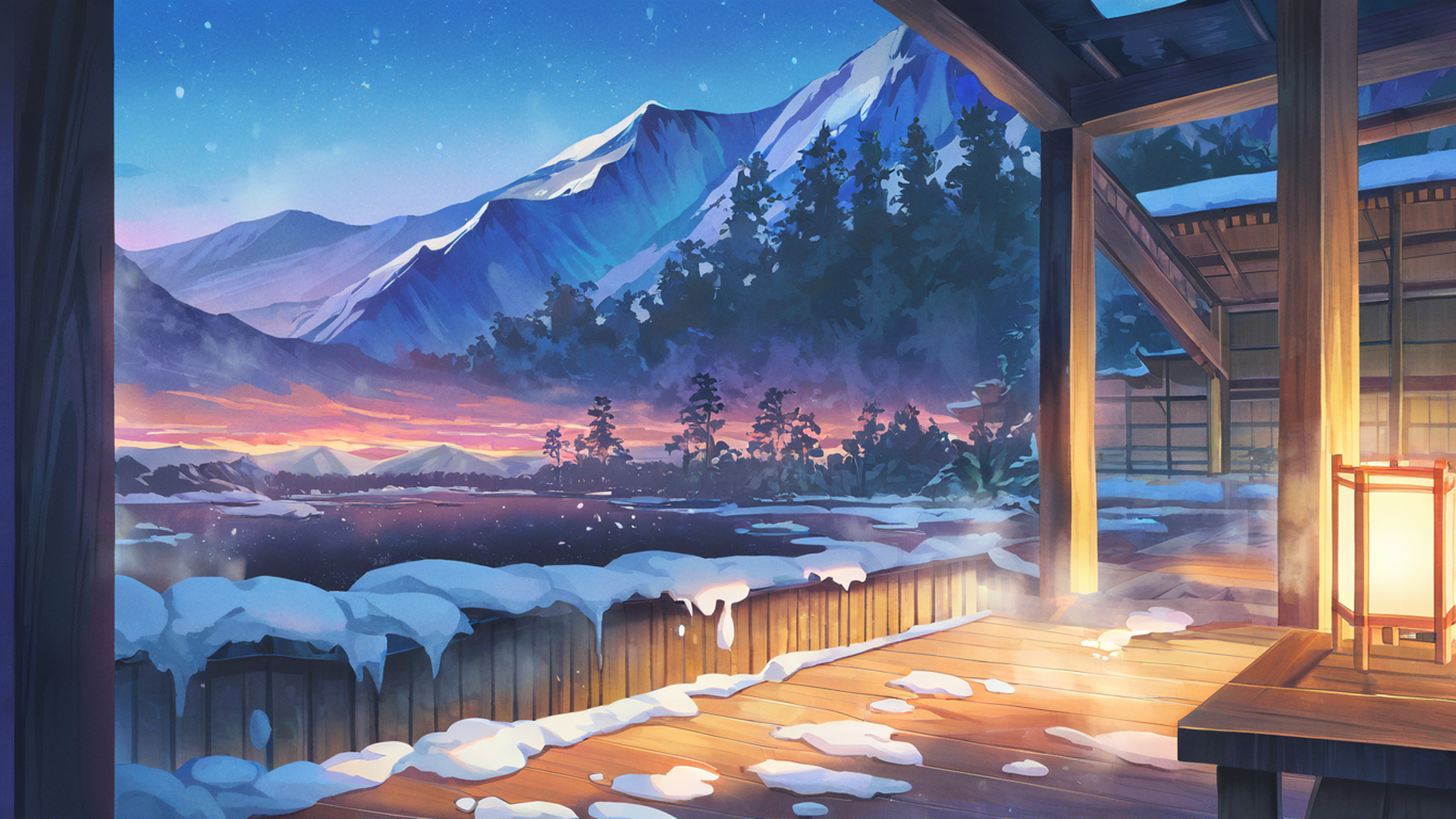 onsen winter lofi wallpaper