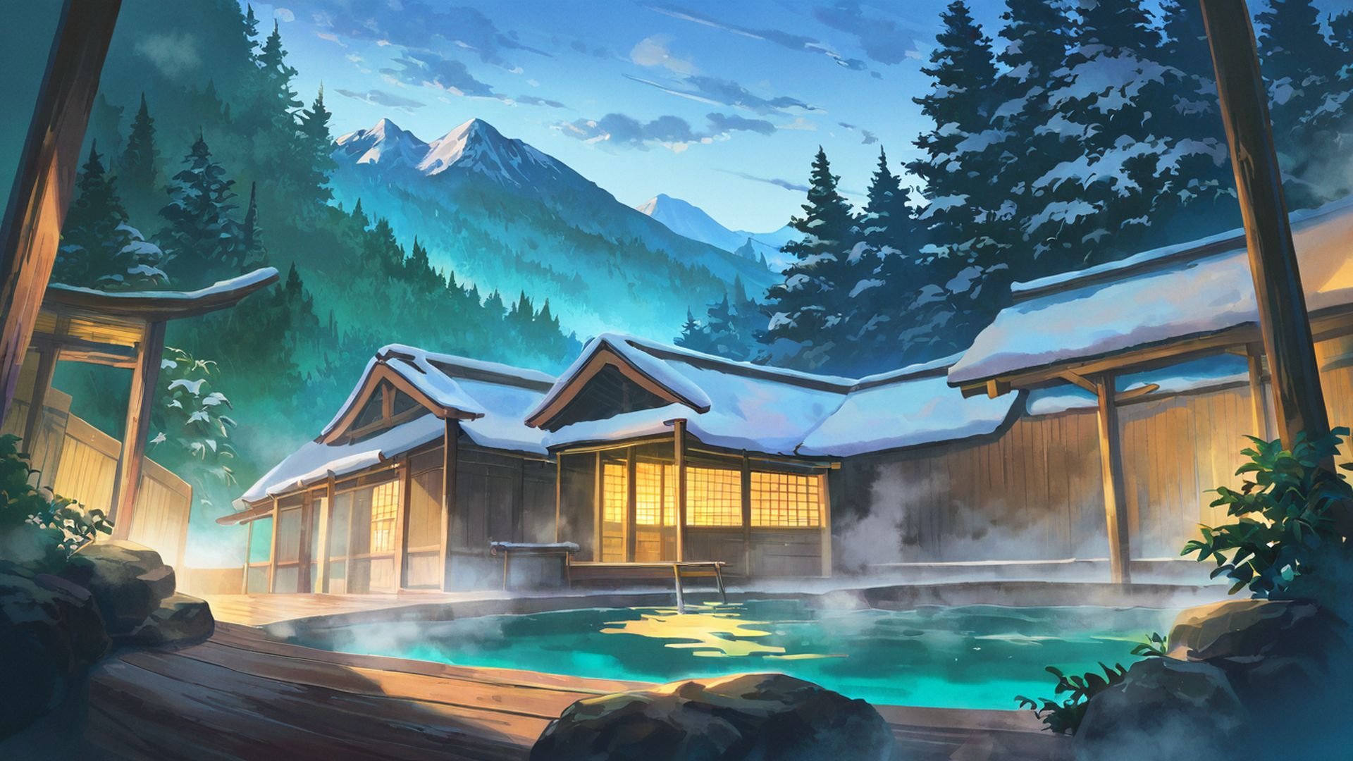 onsen winter lofi wallpaper
