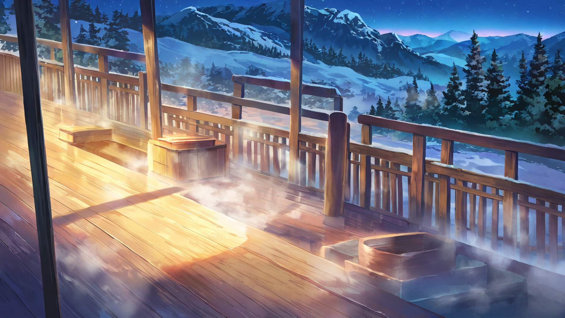 onsen winter lofi wallpaper
