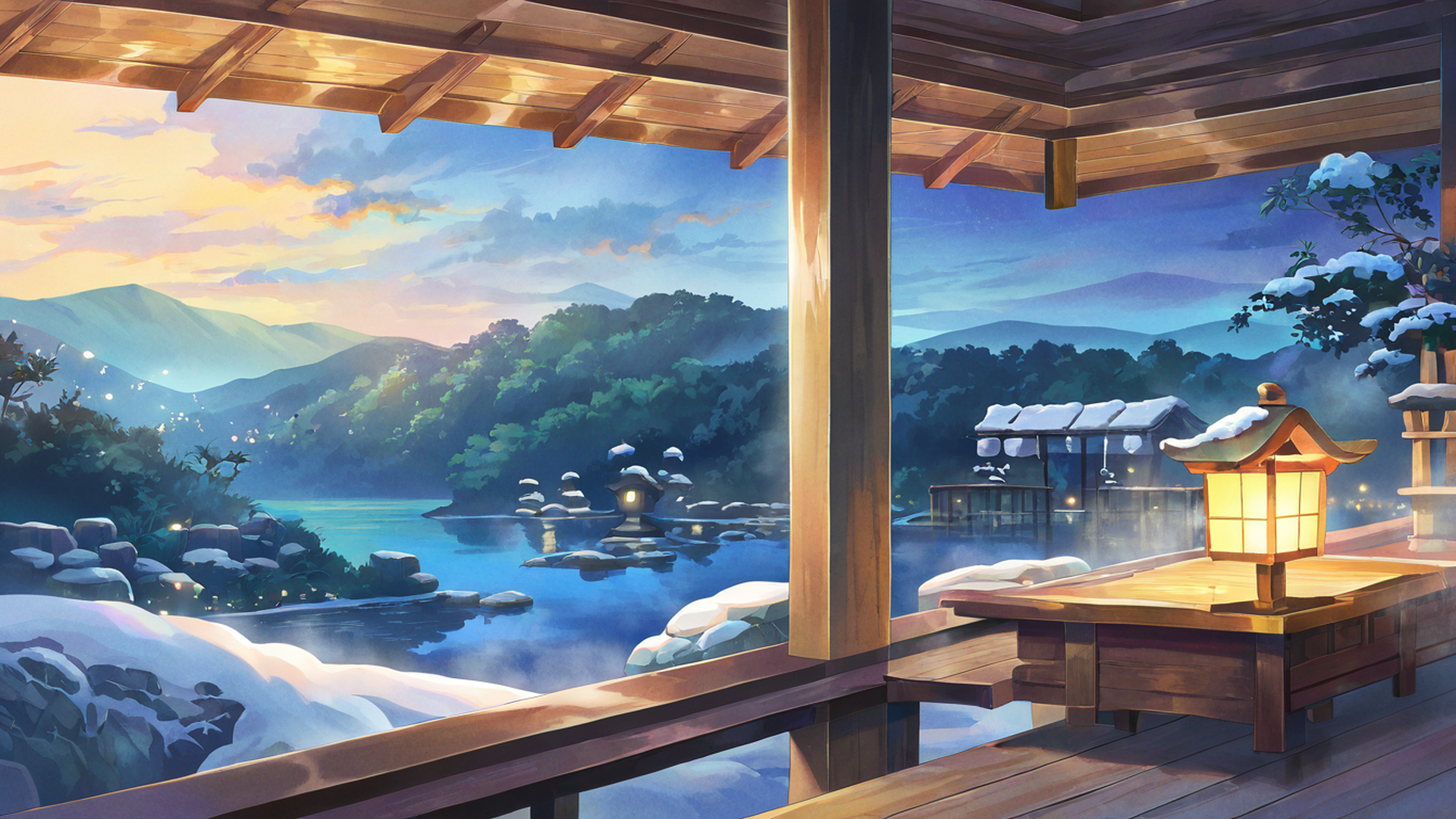 onsen winter lofi wallpaper